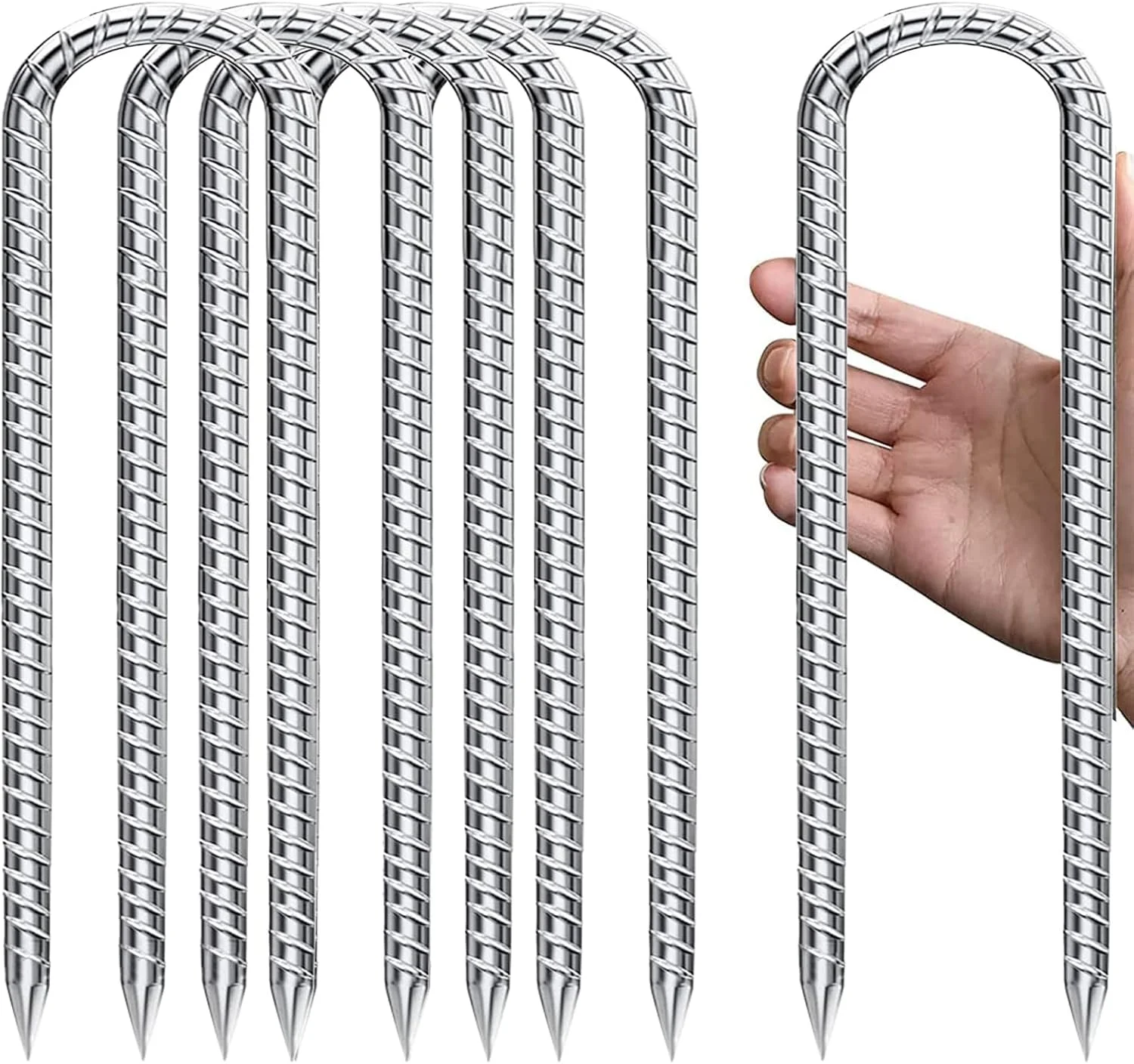 ۶ عدد میخ چادر زمینی میلگردی ۳۰ سانتی متری (۱۲ اینچی) با روکش گالوانیزه، میخ های چادر، لنگر زمینی، میخ های زمینی، میخ های چادر، لنگر ساختمانی، U شکل برای حصار، چادر، سایبان، سوله، تاب، ترامپولین