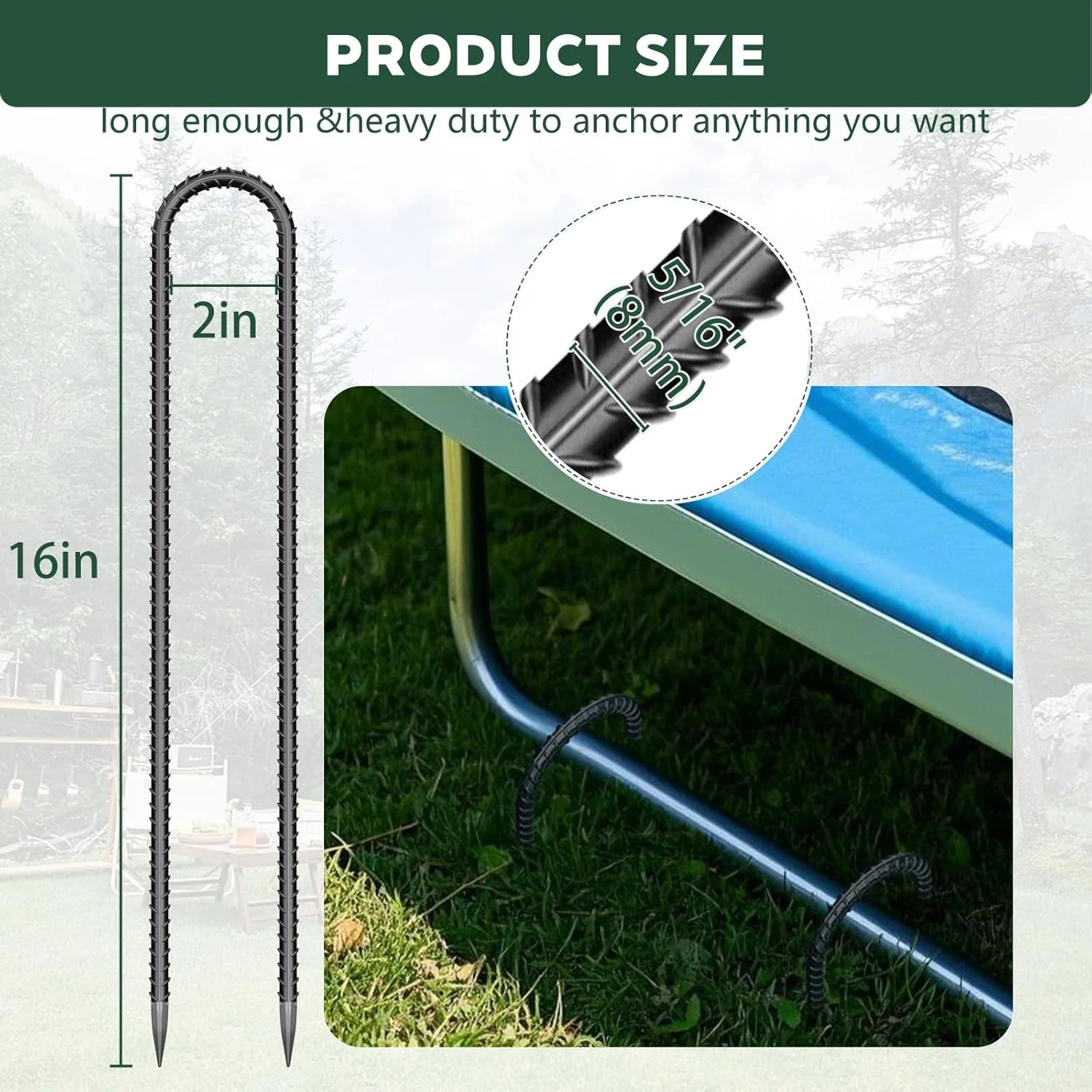 ۱۰ عدد قلاب U شکل، میخ چادر فلزی، میخ های زمینی گالوانیزه ۱۶ اینچی، میخ های حیاط برای پارچه منظره، چمن مصنوعی، ضد زنگ سنگین برای تزئینات چمن در فضای باز، وسایل بادی، تاب