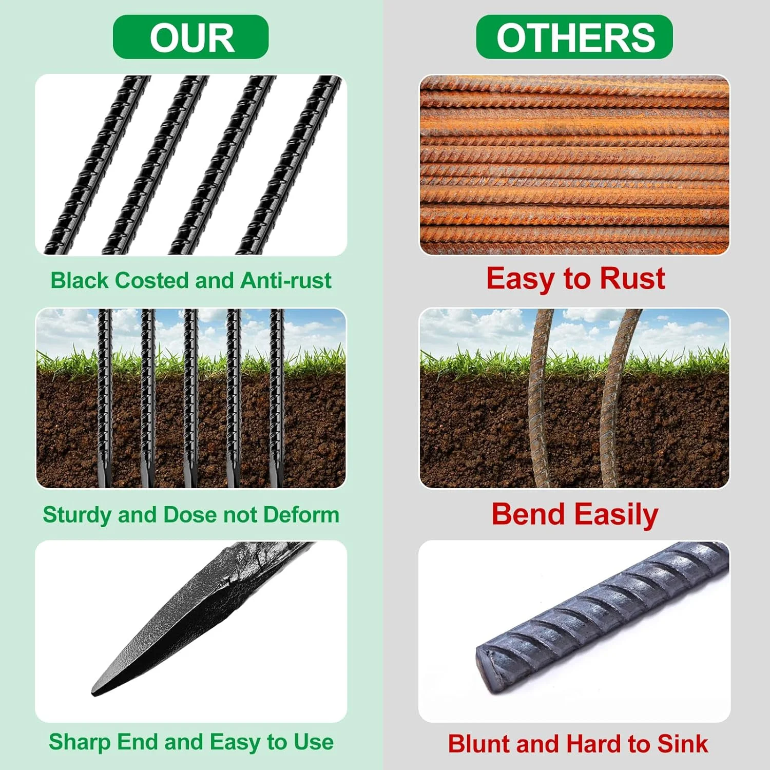 میخ های میلگرد، میخ های زمینی فلزی سنگین J شکل برای چادر کمپینگ و سایبان