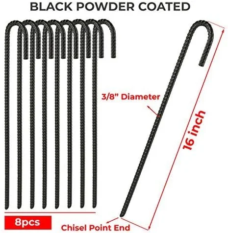 میخ های زمینی میلگرد NHZ سایز 16 اینچ (8 عددی)، بست های زمینی قلاب J سنگین، پایه نگهدارنده گیاه فولادی منحنی با نوک تیز، چکش خور برای خاک سخت مناسب چادر مسافرتی - با پوشش پودری مشکی میخ های زمینی میلگرد NHZ سایز 16 اینچ (8 عددی)، بست های زمینی قلاب J سنگین، پایه نگهدارنده گیاه فولادی منحنی با نوک تیز، چکش خور برای خاک سخت مناسب چادر مسافرتی - با پوشش پودری مشکی