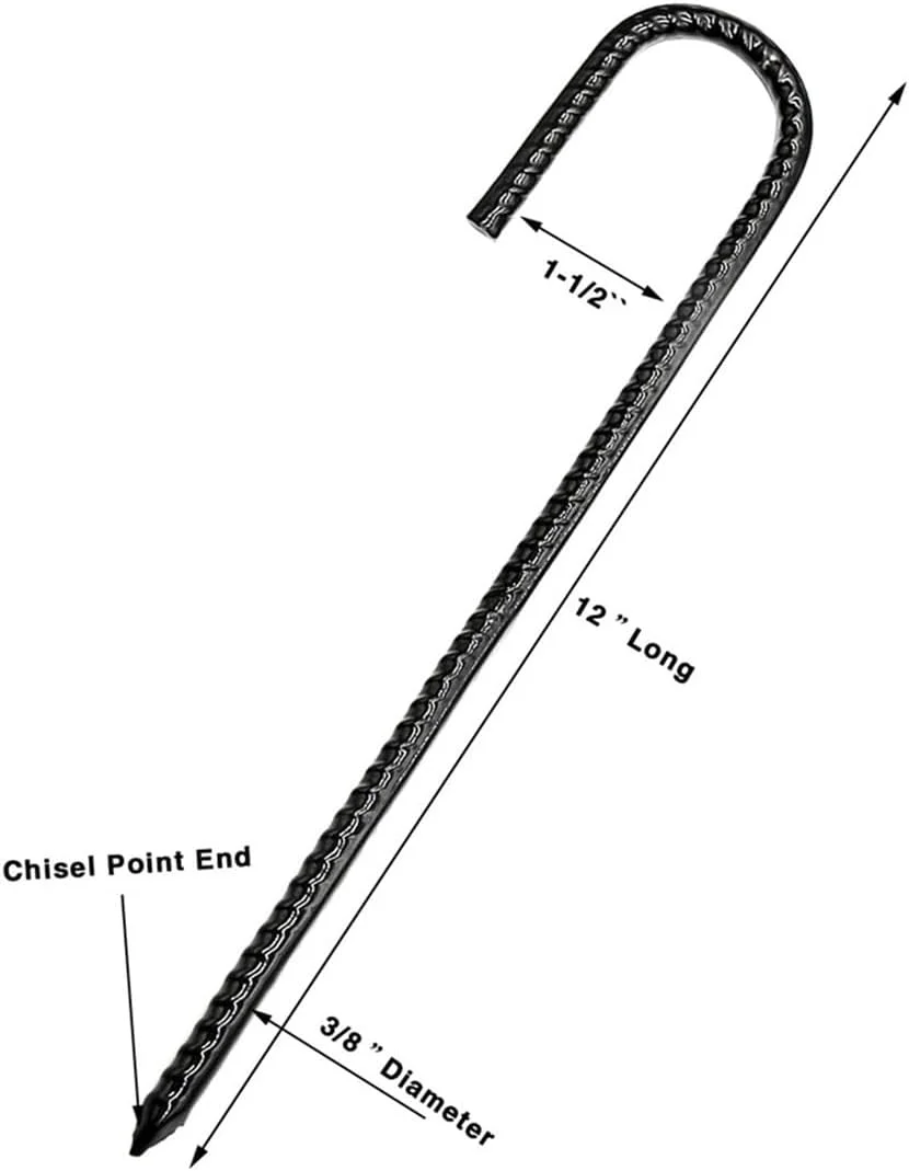 میخ های میلگردی XIZAO با قلاب J، میخ های سنگین باغبانی 12 اینچی، لنگرهای فولادی زمینی برای حصار زنجیره ای، کمپینگ، ترامپولین، 4 عدد میخ های میلگردی XIZAO با قلاب J، میخ های سنگین باغبانی 12 اینچی، لنگرهای فولادی زمینی برای حصار زنجیره ای، کمپینگ، ترامپولین، 4 عدد