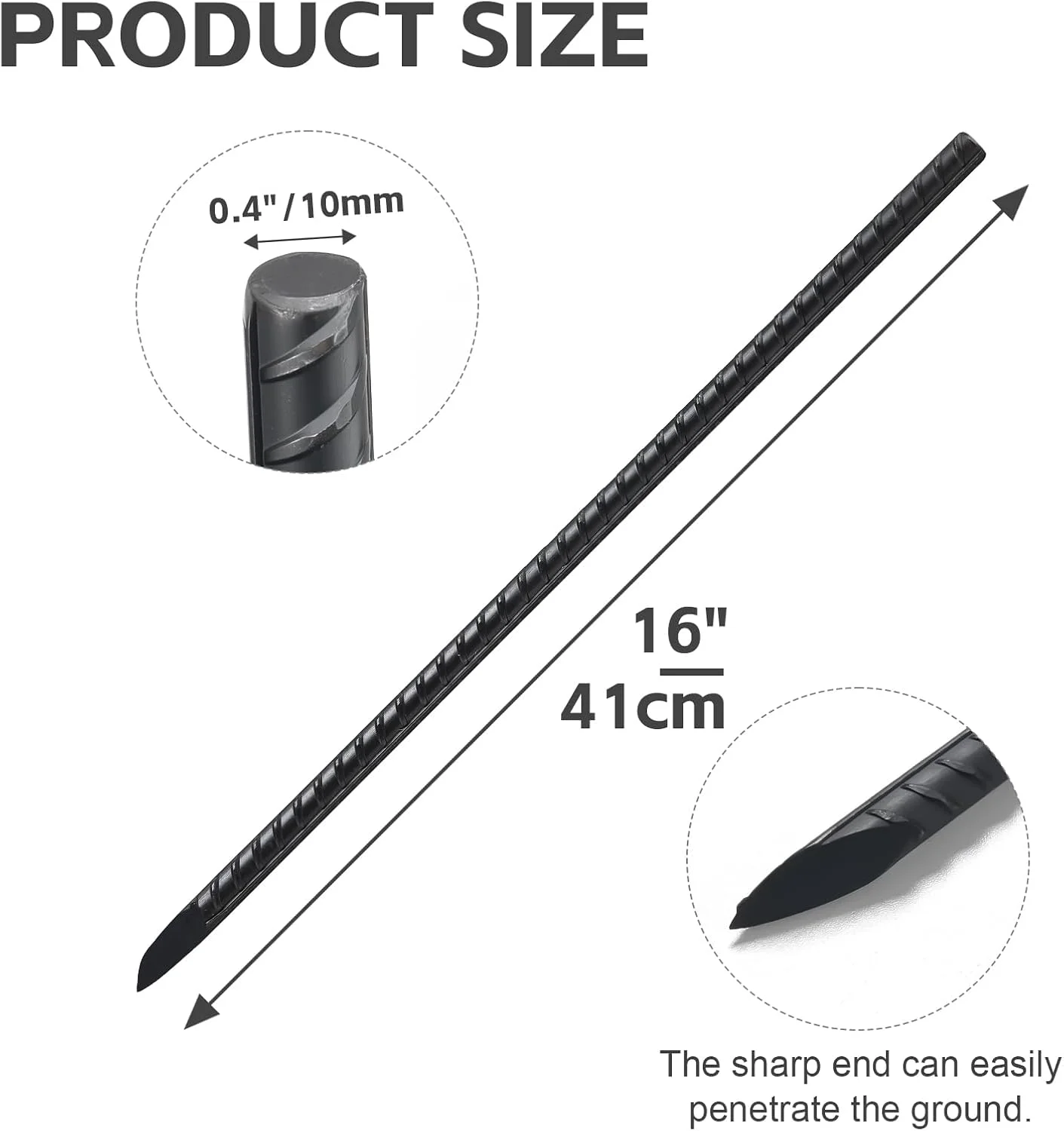 میله های صاف باغبانی، میله های فلزی 41 سانتی متری، لنگرهای زمینی سنگین، میله های تقویت کننده 10 عددی، میله های فلزی صاف برای پشتیبانی از گیاهان