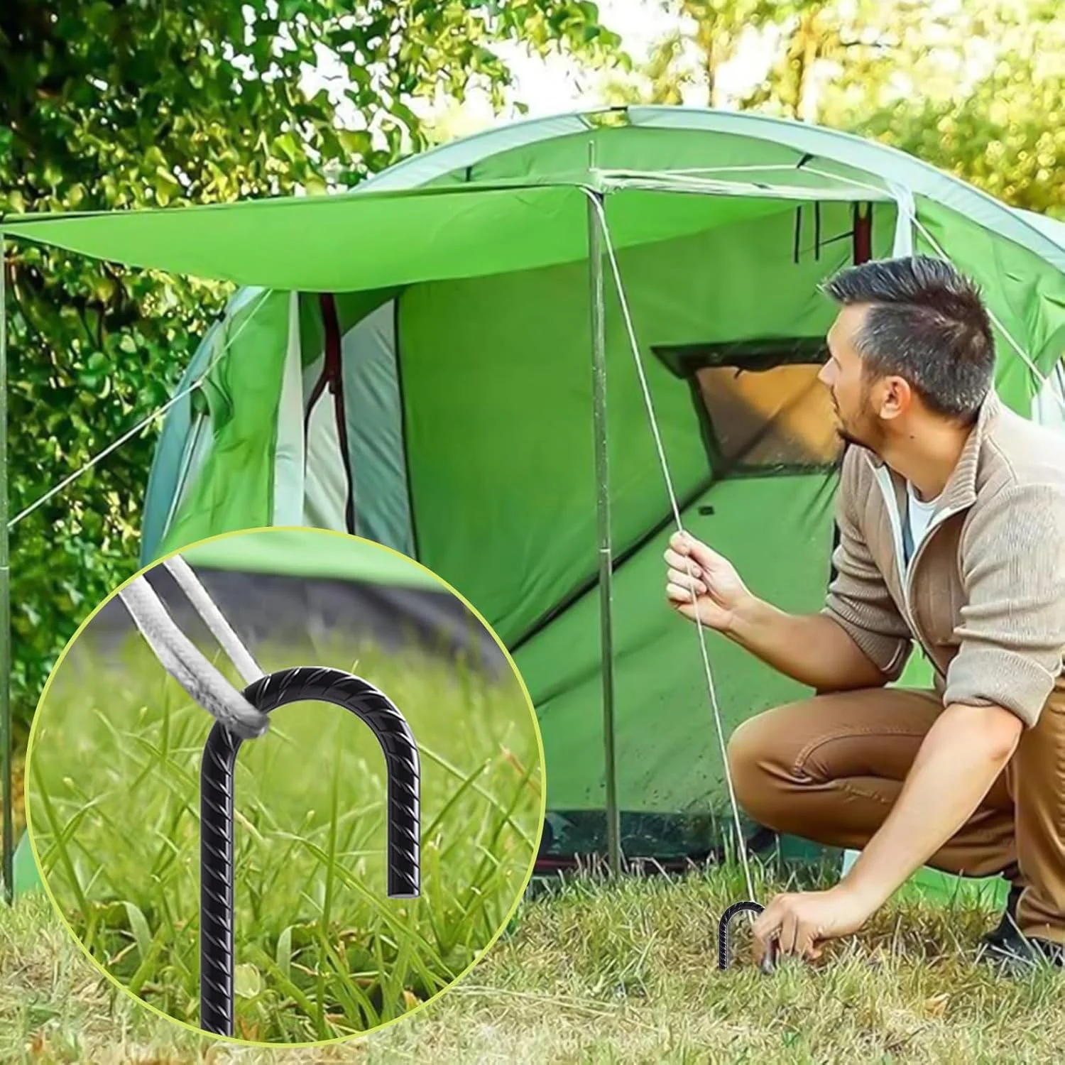 میخ های میلگرد AAGUT، میخ های زمینی فولادی سنگین با قلاب J برای حصار زنجیره ای، مشکی میخ های میلگرد AAGUT، میخ های زمینی فولادی سنگین با قلاب J برای حصار زنجیره ای، مشکی