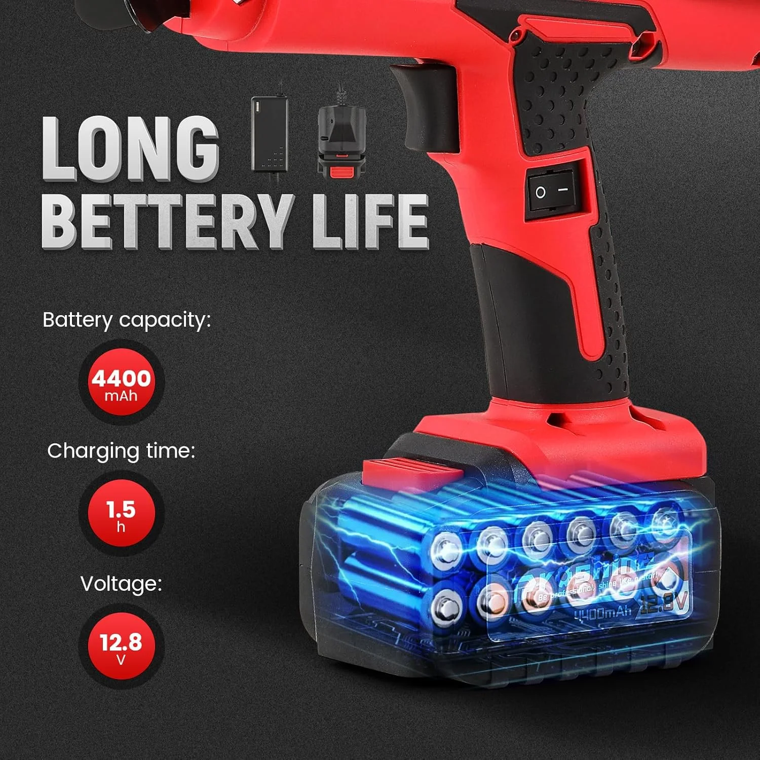 دستگاه گره زن اتوماتیک میلگرد 8 تا 34 میلی متر + باتری قابل شارژ 4400 میلی آمپر + 2 حلقه سیم گره زن میلگرد، دستگاه گره زن میلگرد 0.8 ثانیه در هر گره (قرمز)