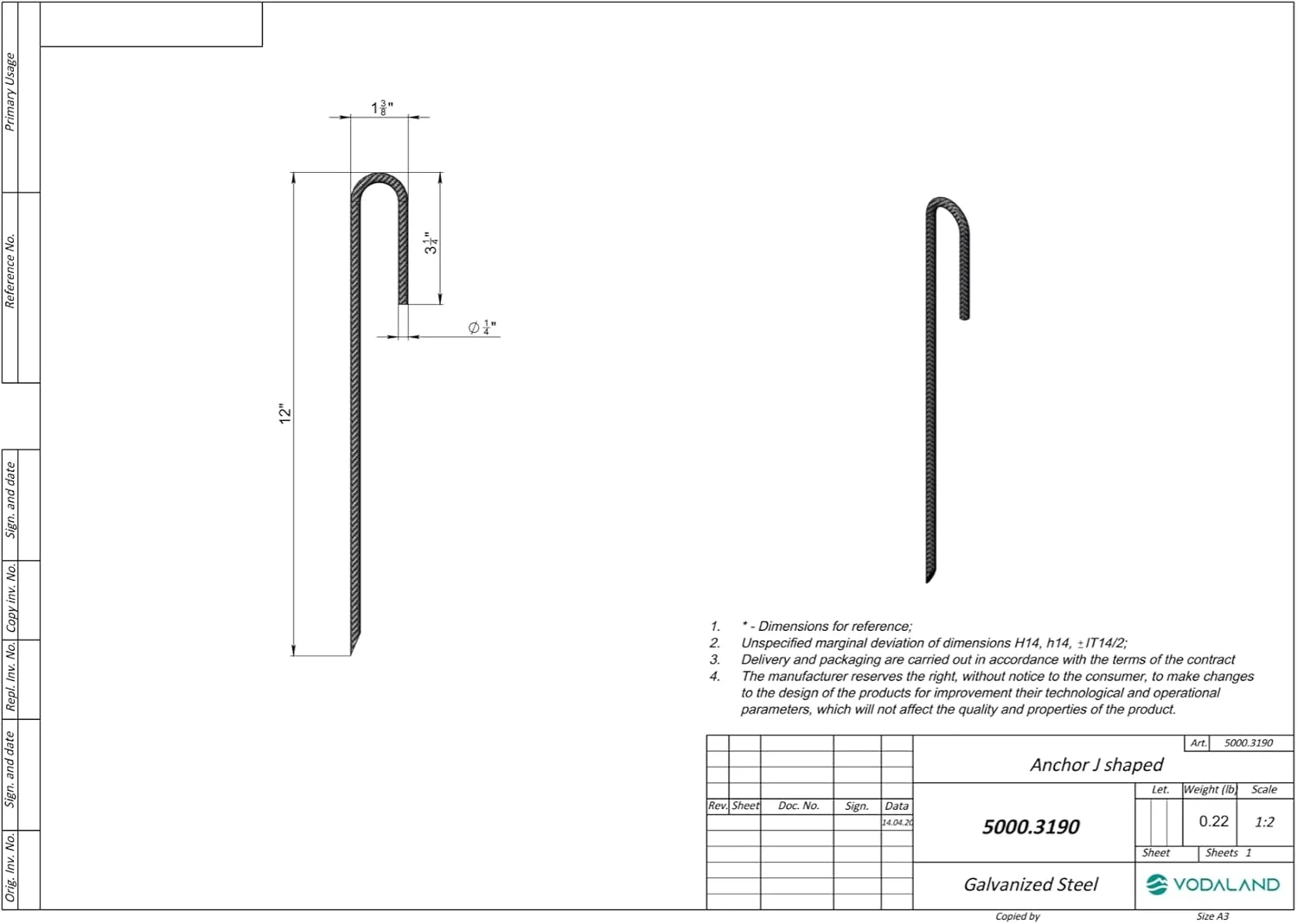 میخ های فولادی قلاب J وودالند استاندارتپارک، فوق العاده سنگین، ضخامت 1/4 اینچ، با پوشش ضد زنگ و نوک تیز (10 عدد)