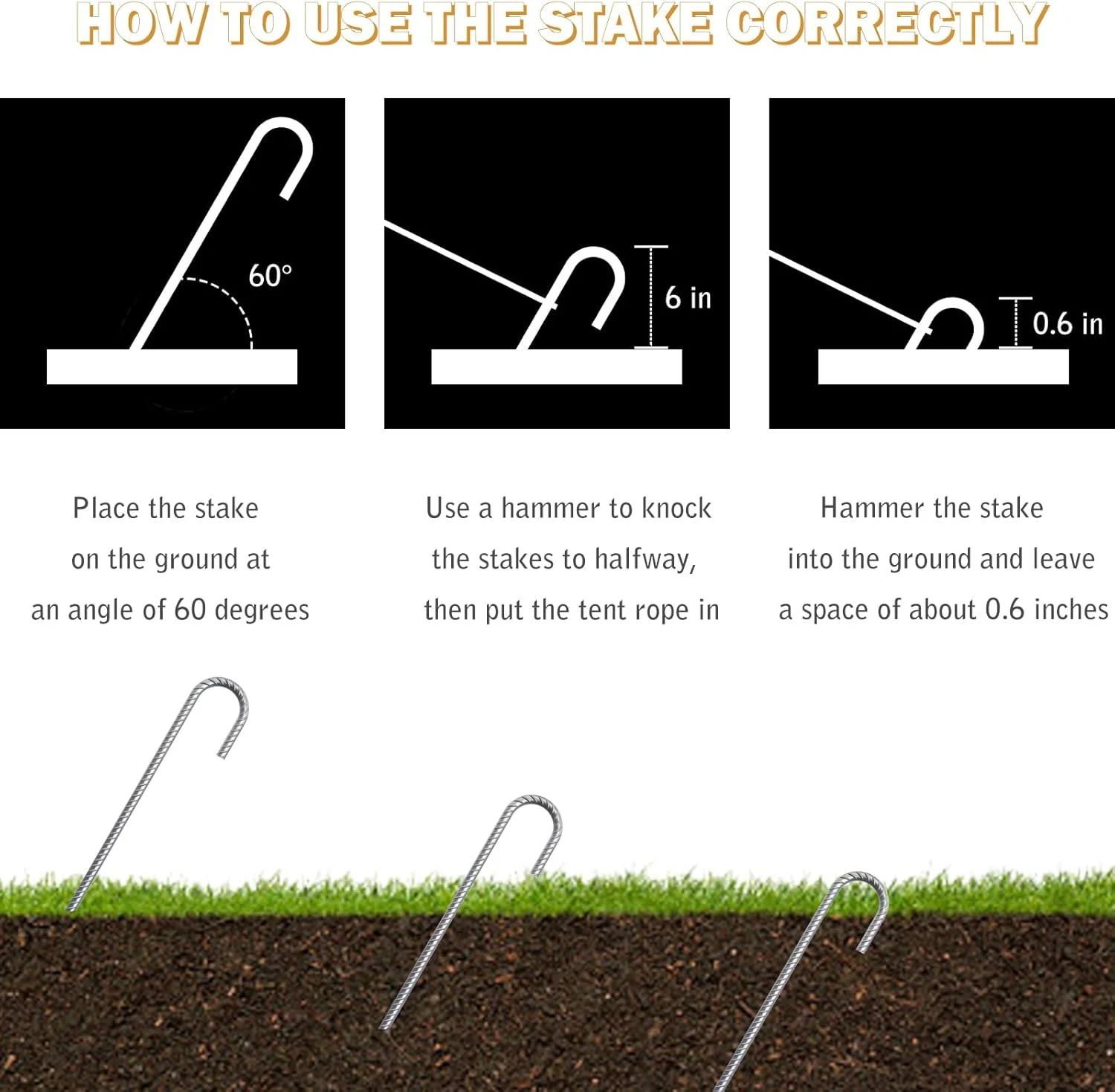میخ‌های فولادی J شکل 30 سانتی‌متری (بسته 12 عددی) - مهارکننده‌های زمینی فولادی - مهارکننده‌های زمینی با کیفیت حرفه‌ای و مقاوم برای حصار زنجیره‌ای، تورهای ورزشی، کمپینگ، ترامپولین، لوله‌های آبیاری و باغ