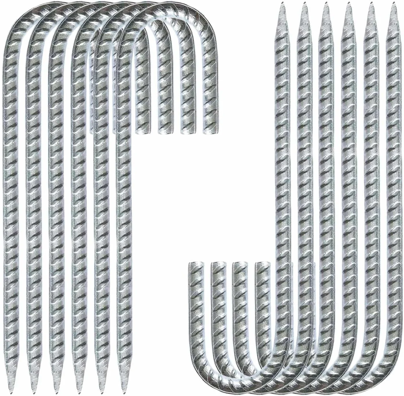 میخ های میلگرد سنگین، بسته 12 عددی لنگرهای زمینی قلاب J به طول 12 اینچ با نوک فورج شده، فولاد گالوانیزه گرم با ضخامت 10 میلی متر برای چادرها، ترامپولین ها و محوطه سازی