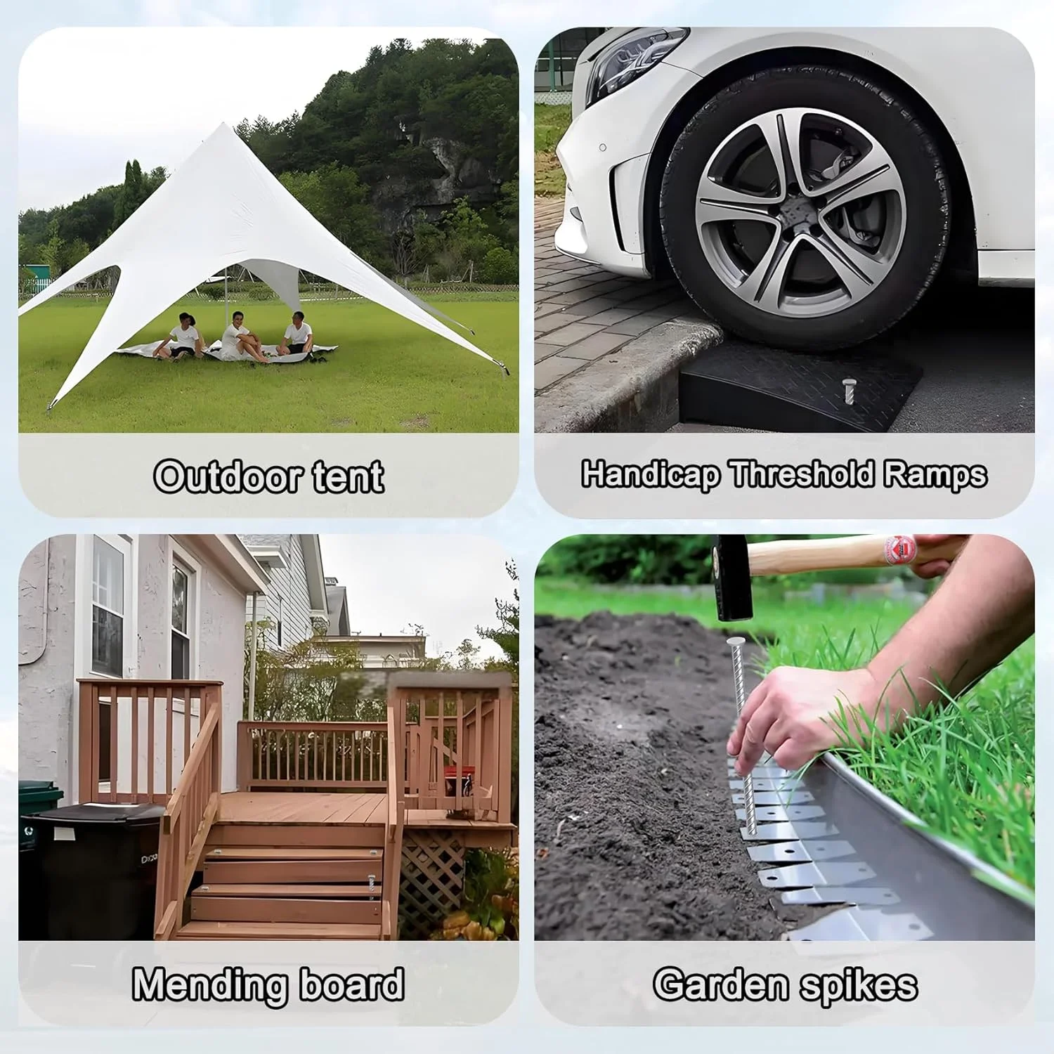 میخ های فولادی 16 اینچی برای لنگر انداختن در آسفالت و خاک (12 عدد)، لنگرهای گالوانیزه 1/2 اینچی برای محوطه سازی سنگین، ایده آل برای سرعت گیرها، رمپ های معلولین، محدودیت های پارکینگ، عرشه ها و برزنت.