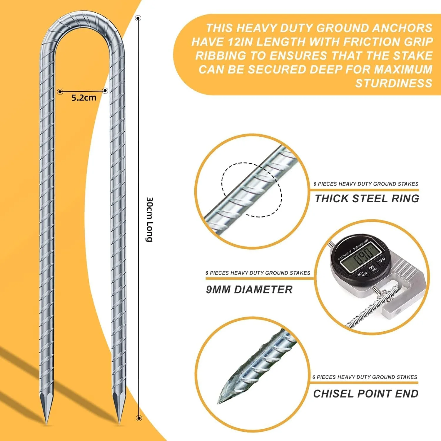 میخ های فولادی سنگین DN DENNOV با سر U شکل، 【به اندازه کافی بلند 30 سانتی متر】 روکش ضد زنگ، میخ های زمینی فولادی، لنگرهای زمینی، میخ های فلزی باغ، میخ چادر، لنگرهای ترامپولین