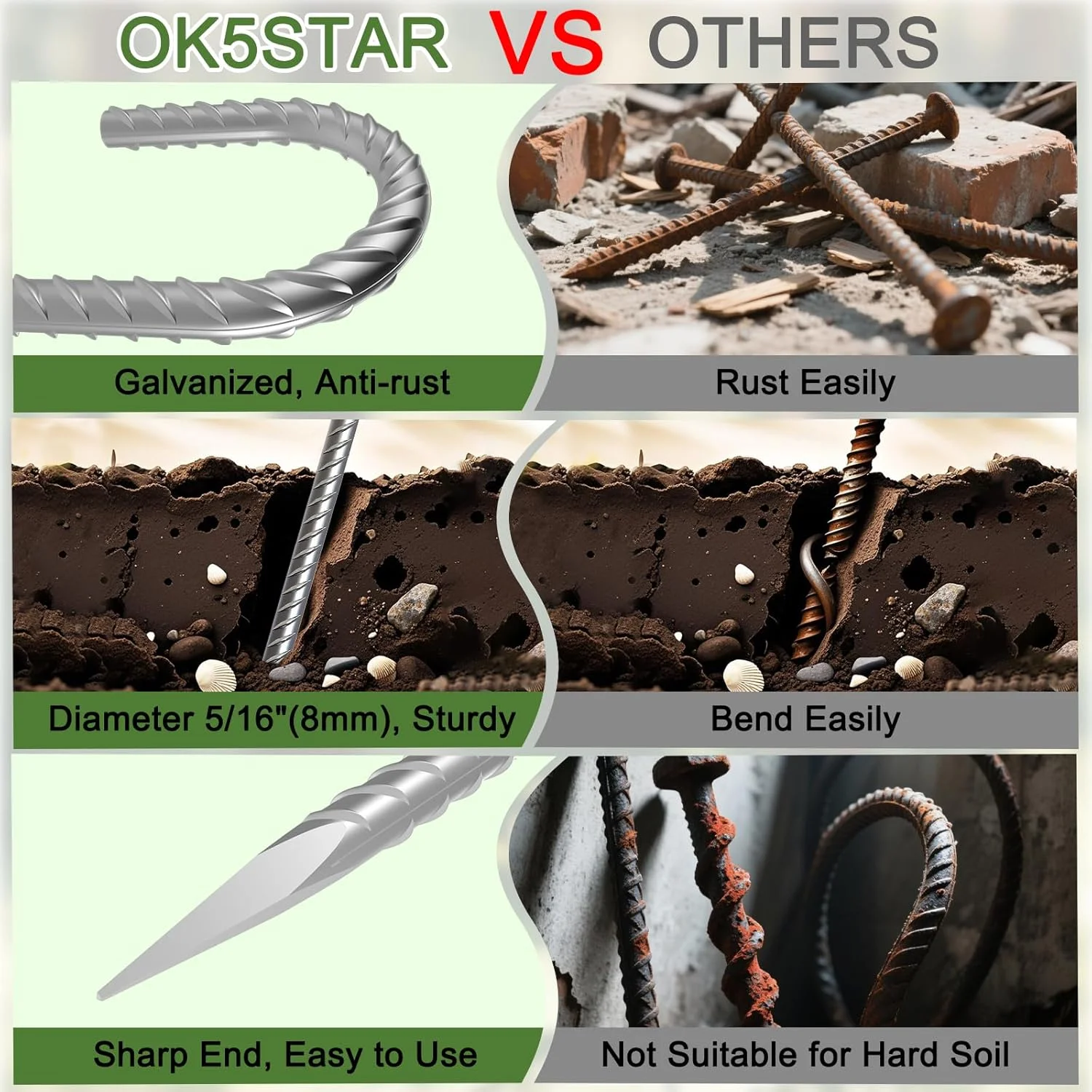 میخ های زمینی میلگردی 16 اینچی با قلاب J، میخ های حصاری زنجیری گالوانیزه، میخ های حصاری سنگین برای حصارکشی سیمی