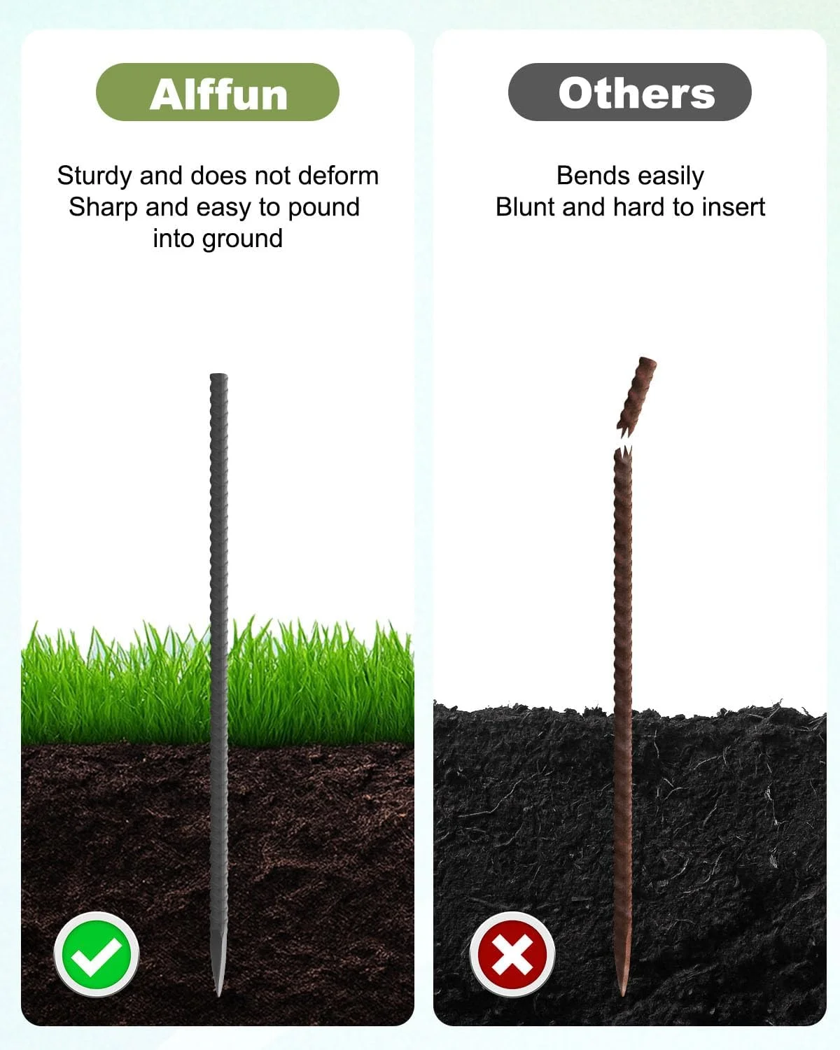 ۵۰ عدد میخ زمینی میلگرد ۱۶ اینچی، میخ های چوبی منظره سنگین ۵/۱۶ اینچی، میخ های فولادی مستقیم برای ترامپولین، چادر، حصار، تکیه گاه گیاهان، لنگرهای فلزی زمینی با انتهای نوک تیز