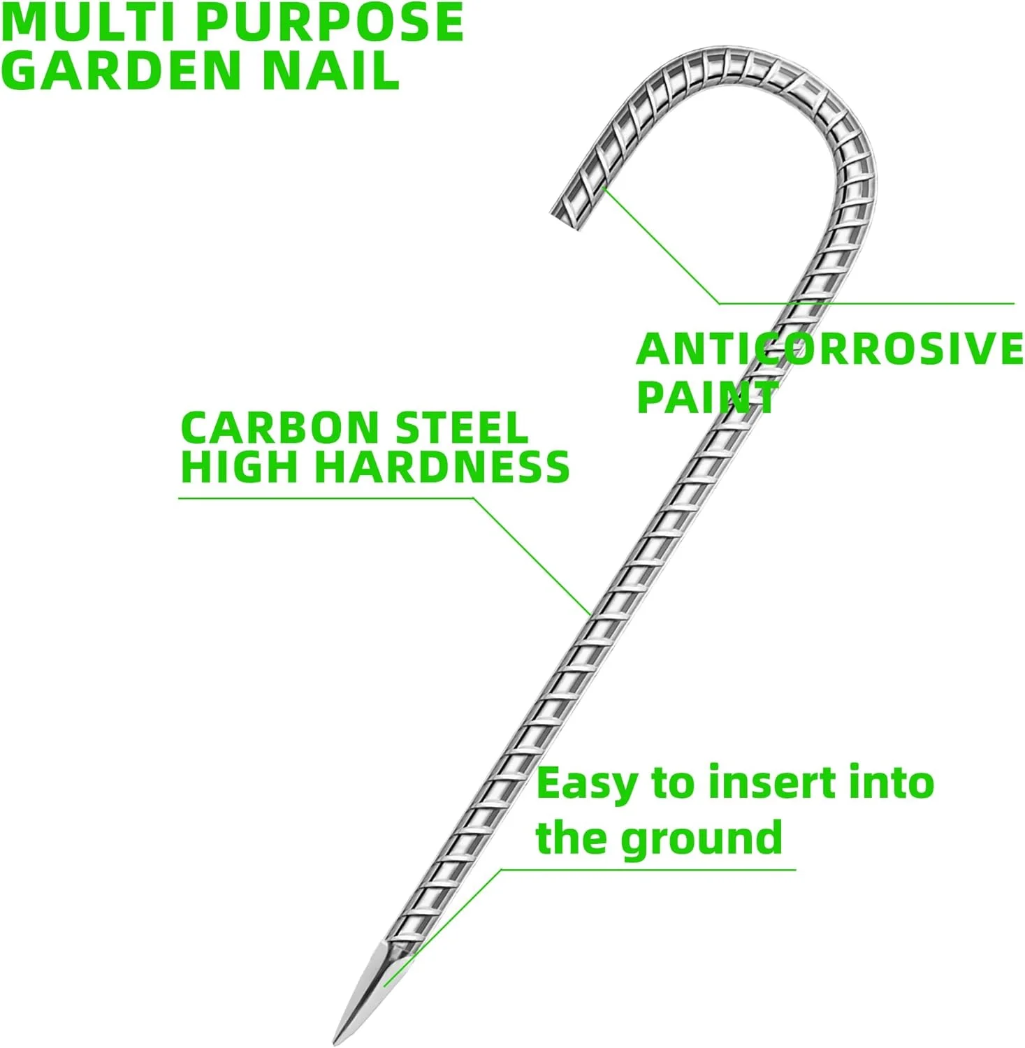 بسته 60 عددی میله های فولادی گالوانیزه ضد زنگ 12 اینچی با قلاب J شکل برای چادر، کیت های موقعیت یابی، حصارها و پارچه های محوطه سازی ترامپولین
