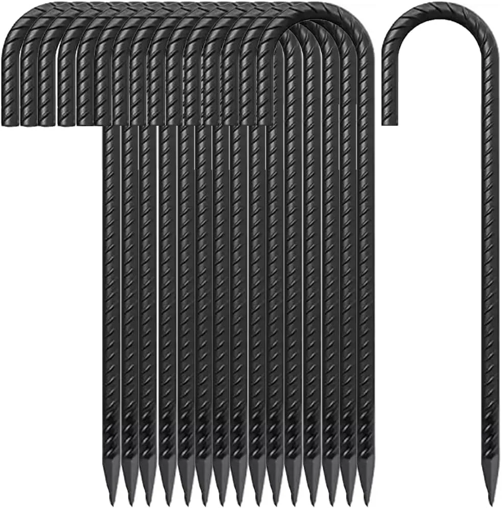 میخ های زمینی میلگردی قلاب J، 30 سانتی متری، بسته 16 عددی، میخ های فلزی چادر برای چادرها، کیت های موقعیت یابی، حصارها و ترامپولین ها (شکل J، 30 سانتی متری - مشکی)