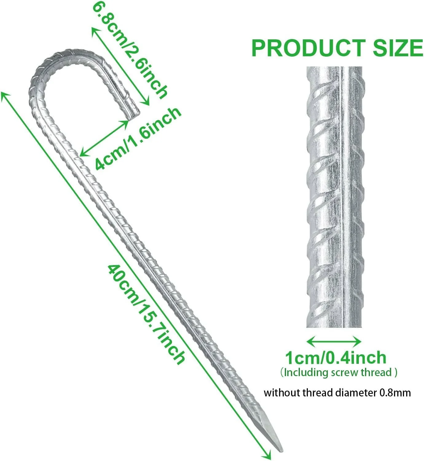 ۸ عدد میخ زمینی ۱۶ اینچی YAYODS، میخ چادر میلگردی گالوانیزه ۱۰ میلی متری با قلاب J، لنگرهای زمینی سنگین با قلاب J برای چادرها، ترامپولین ها و حصارها