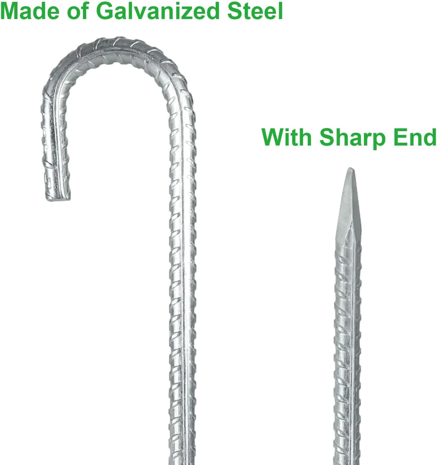 ۸ عدد میخ زمینی ۱۶ اینچی YAYODS، میخ چادر میلگردی گالوانیزه ۱۰ میلی متری با قلاب J، لنگرهای زمینی سنگین با قلاب J برای چادرها، ترامپولین ها و حصارها