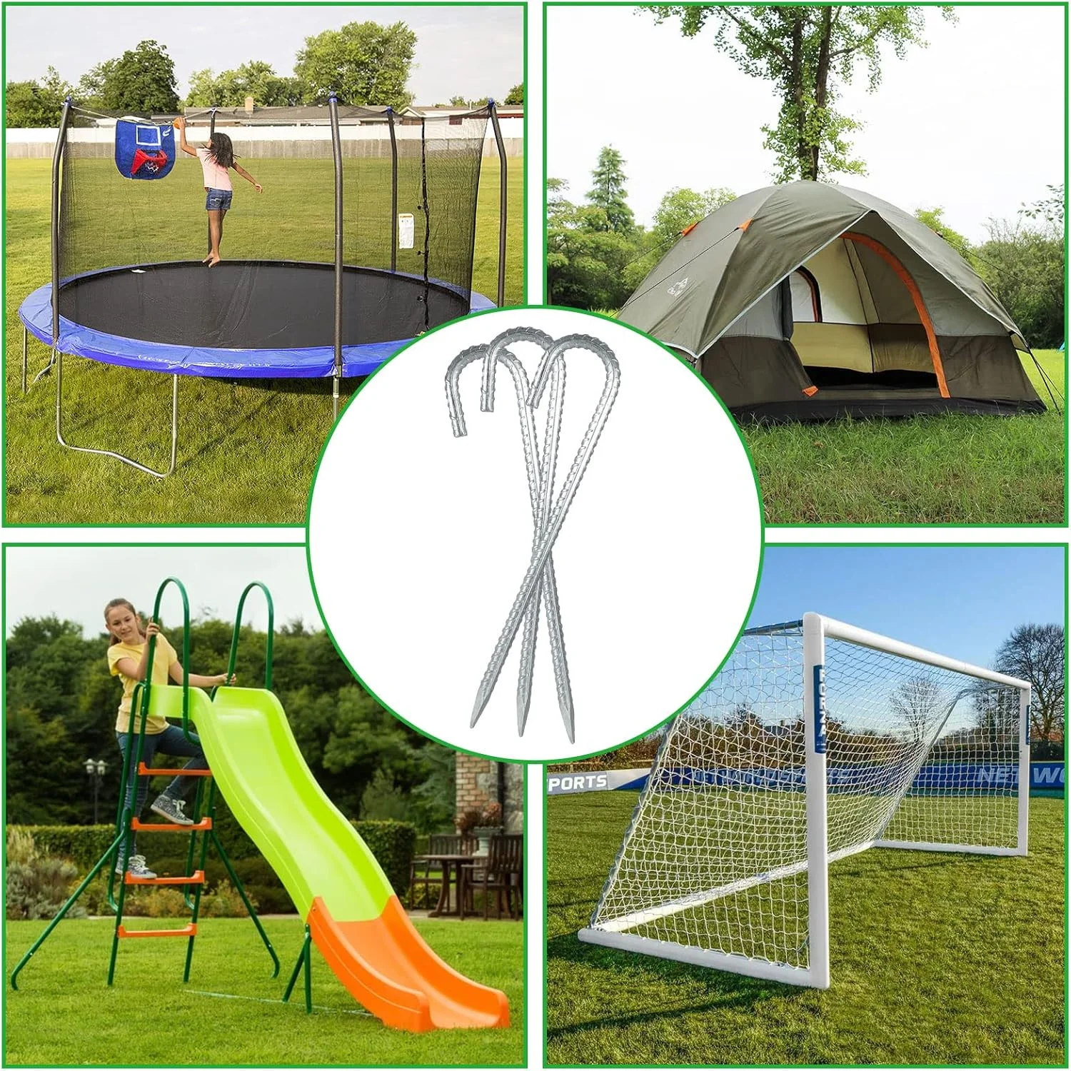 ۸ عدد میخ زمینی ۱۶ اینچی YAYODS، میخ چادر میلگردی گالوانیزه ۱۰ میلی متری با قلاب J، لنگرهای زمینی سنگین با قلاب J برای چادرها، ترامپولین ها و حصارها