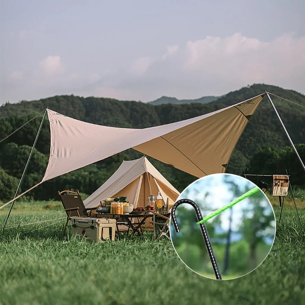 میخ های زمینی میلگردی قلاب J، 30 سانتی متری، بسته 16 عددی، میخ های فلزی چادر برای چادرها، کیت های موقعیت یابی، حصارها و ترامپولین ها (شکل J، 30 سانتی متری - مشکی)