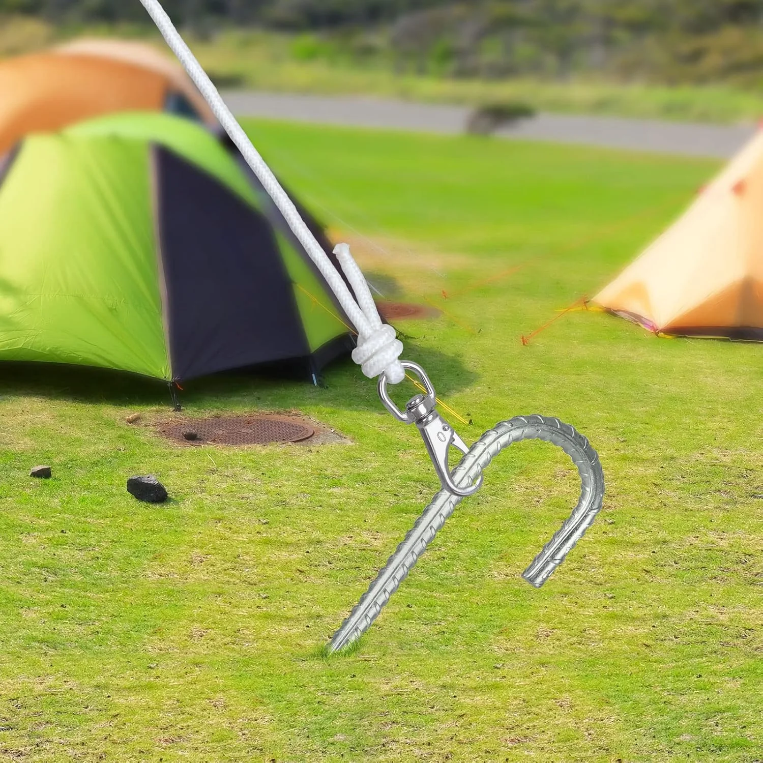 ۸ عدد میخ زمینی ۱۶ اینچی YAYODS، میخ چادر میلگردی گالوانیزه ۱۰ میلی متری با قلاب J، لنگرهای زمینی سنگین با قلاب J برای چادرها، ترامپولین ها و حصارها