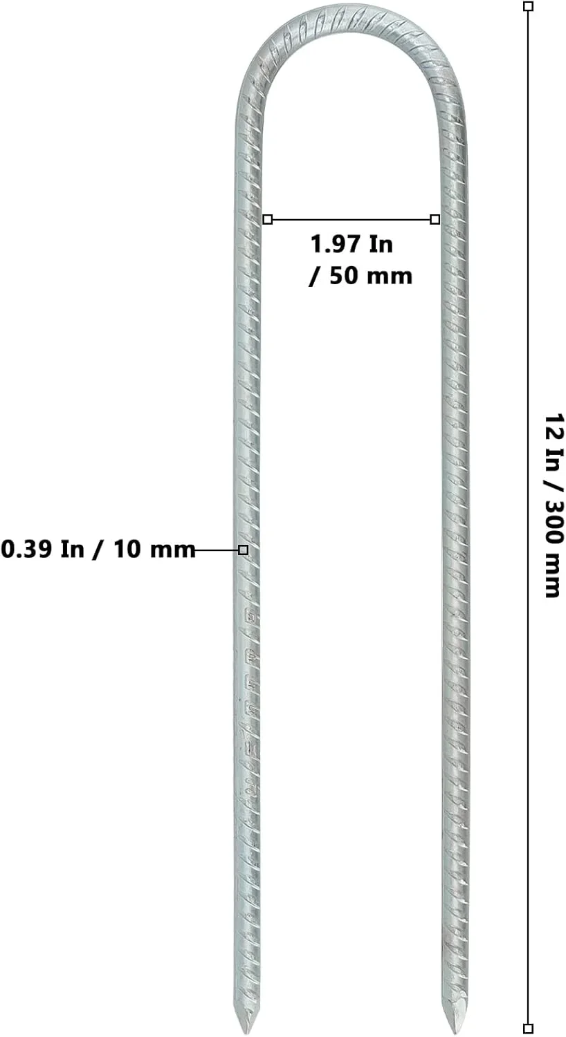 ۱۲ عددی میله های فولادی گالوانیزه ۱۲ اینچی، میخ های فولادی باغ، میخ های چادر U شکل سنگین، لنگرهای باغبانی رزوه دار برای ثابت کردن لوله، پارچه، سایبان ها، سوله ها