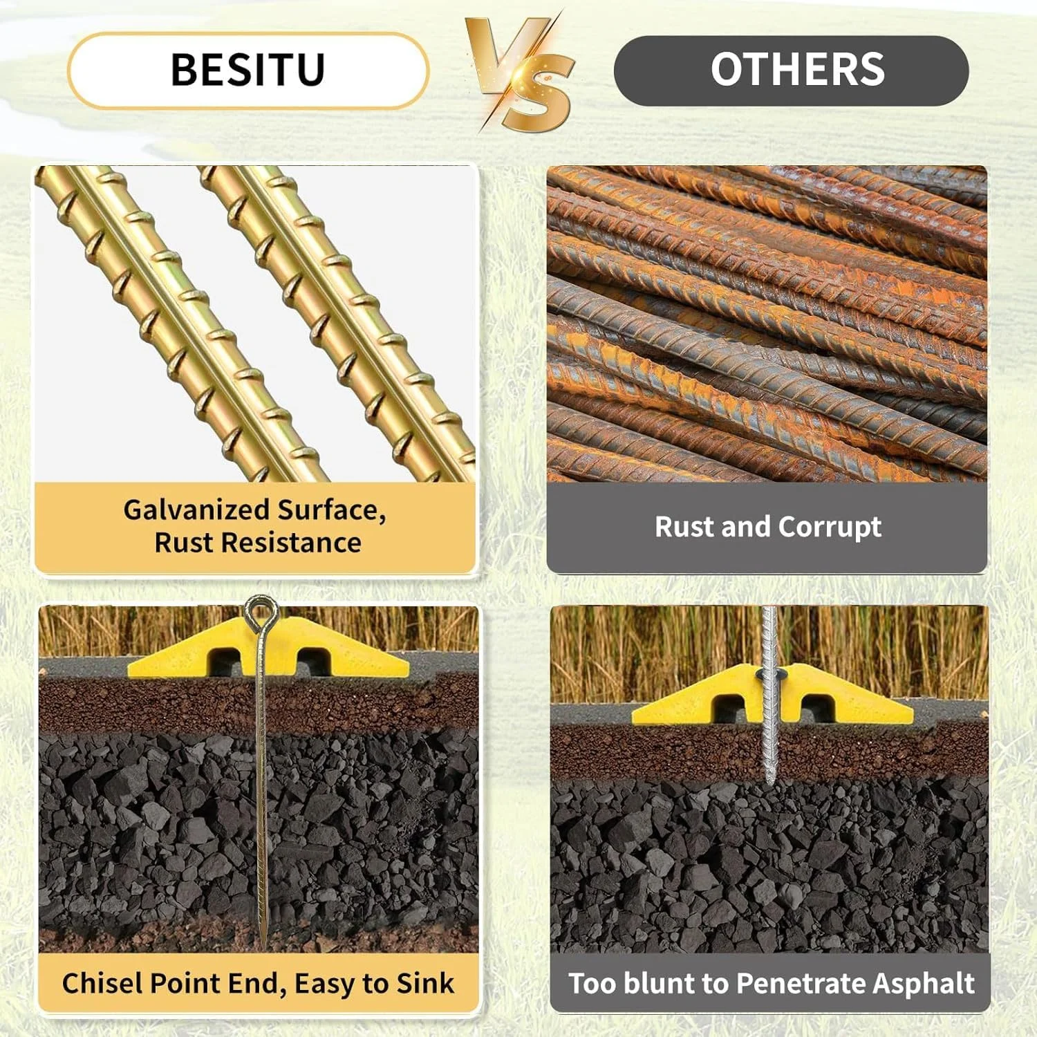 میخ های میلگردی 40 سانتی متری Fercery، میخ های چادر، میخ های سنگین درخت، بست محکم برای کمپینگ، تله گذاری، سایبان، باغ و بستن برزنت، بسته 16 عددی
