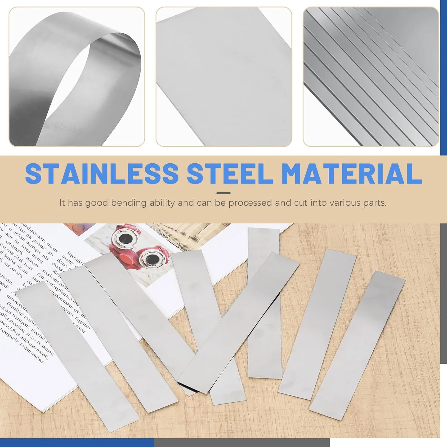 مجموعه 23 عددی ورق های استیل ضد زنگ 304 گلارکس، اندازه 5.19 اینچ طول و 0.98 اینچ عرض، ضخامت 0.0007 تا 0.012 اینچ، نوار پرکننده شکاف برای کاربردهای آشپزخانه، صنایع دستی و DIY (نقره ای، 0.005 اینچ)