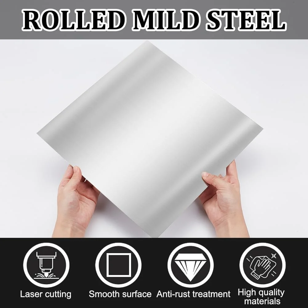 ورق فولادی نورد سرد OLYCRAFT، 2 عدد، 30x30 سانتی متر، ضخامت 1 میلی متر، ورق فولادی مربع شکل، نوار فلزی فولادی، ورق فلزی نورد سرد برای پروژه های DIY، ماشین آلات صنعتی، دکوراسیون