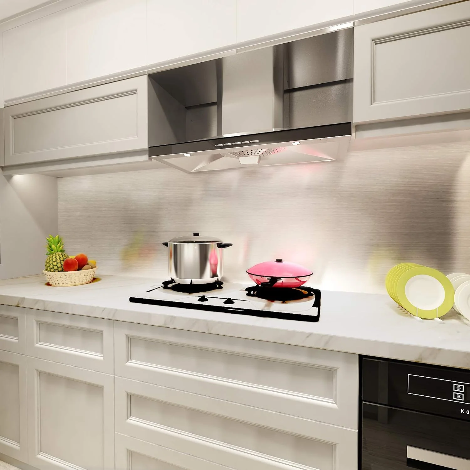 کاغذ دیواری استیل ضد زنگ نقره ای VEELIKE، 40 سانتی متر × 300 سانتی متر