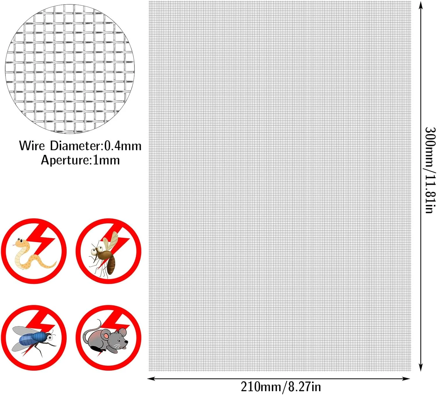 توری سیمی 6 عددی، توری 20 مش، پانل های توری سیمی استیل ضد زنگ، ورق توری فلزی حشرات، توری سیمی ظریف، ورق توری سیمی برای دریچه ها، خانه، آشپزخانه، باغ (210x300 میلی متر)