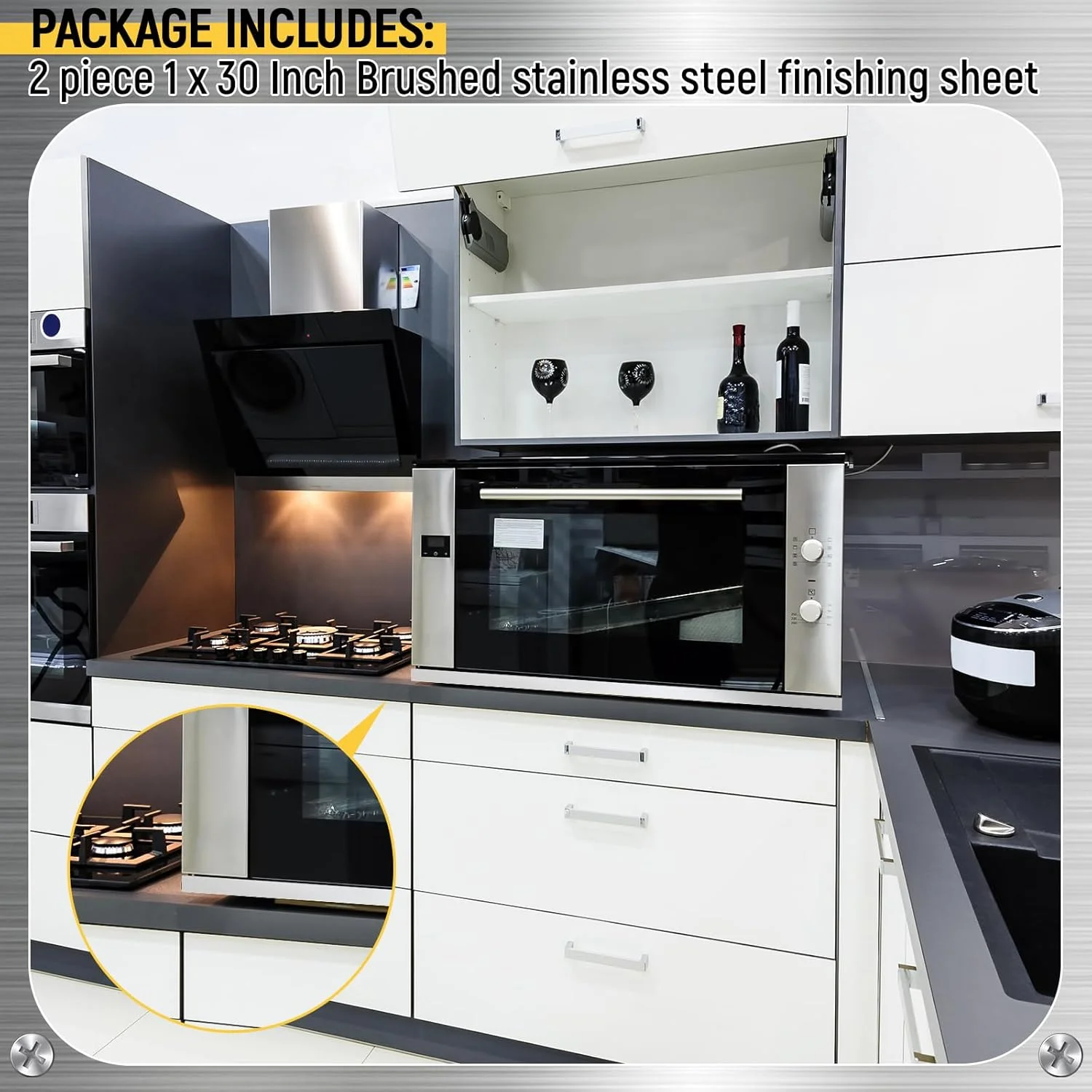 دو عدد نوار استیل ضد زنگ Amylove، ورق فلزی پرداخت شده استیل 304، نوار پرکننده شکاف فلزی برای ابزار خانه و آشپزخانه (نقره ای، 2.54 در 76 سانتی متر)