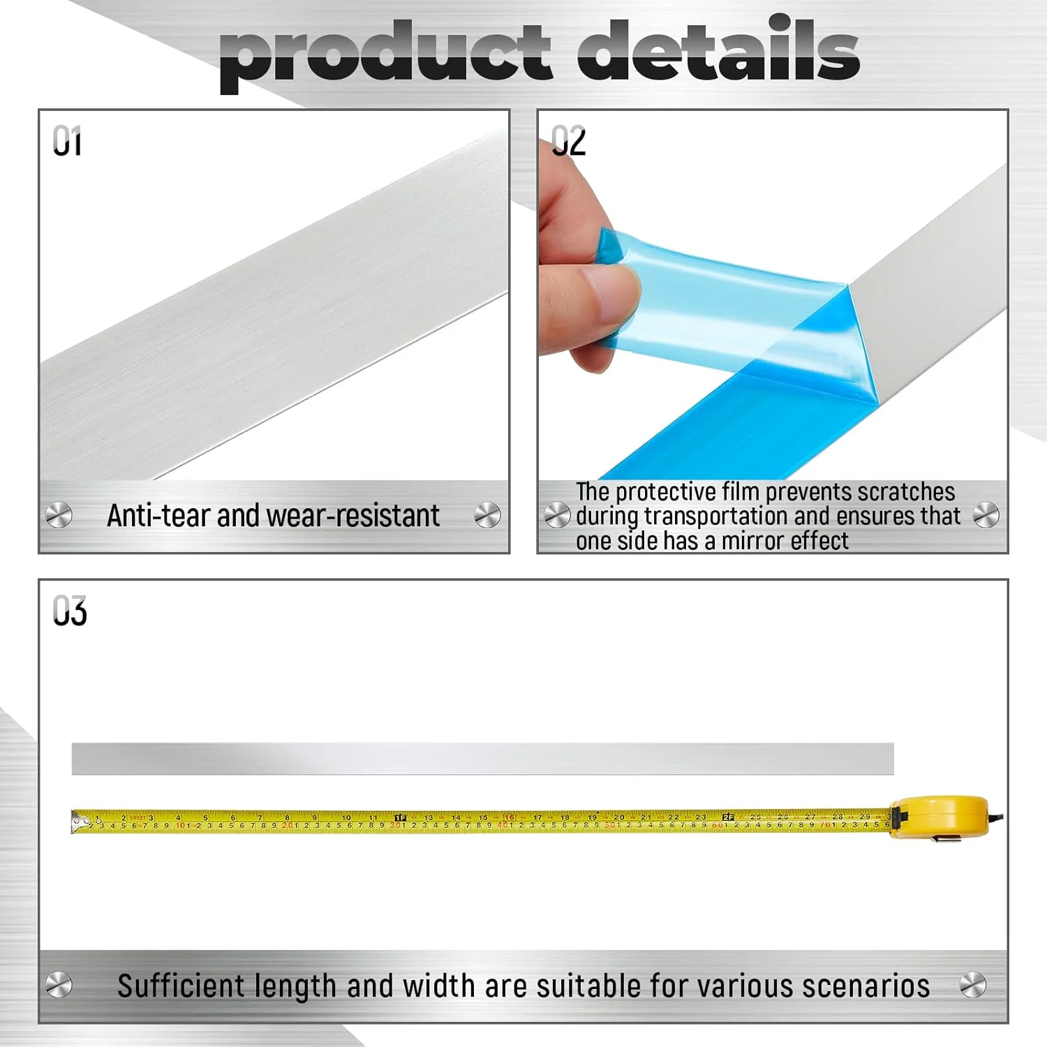 دو عدد نوار استیل ضد زنگ Amylove، ورق فلزی پرداخت شده استیل 304، نوار پرکننده شکاف فلزی برای ابزار خانه و آشپزخانه (نقره ای، 2.54 در 76 سانتی متر)