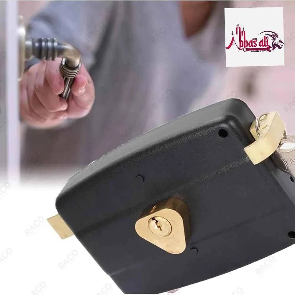 قفل سیلندری روکار عباسعلی برای ایمنی بیشتر خانه | زبانه برنجی با 3 کلید و قفل شب بند داخلی برای درب ها | ایده آل برای درب های چوبی یا دروازه های ساختمان های بیرونی (مشکی)