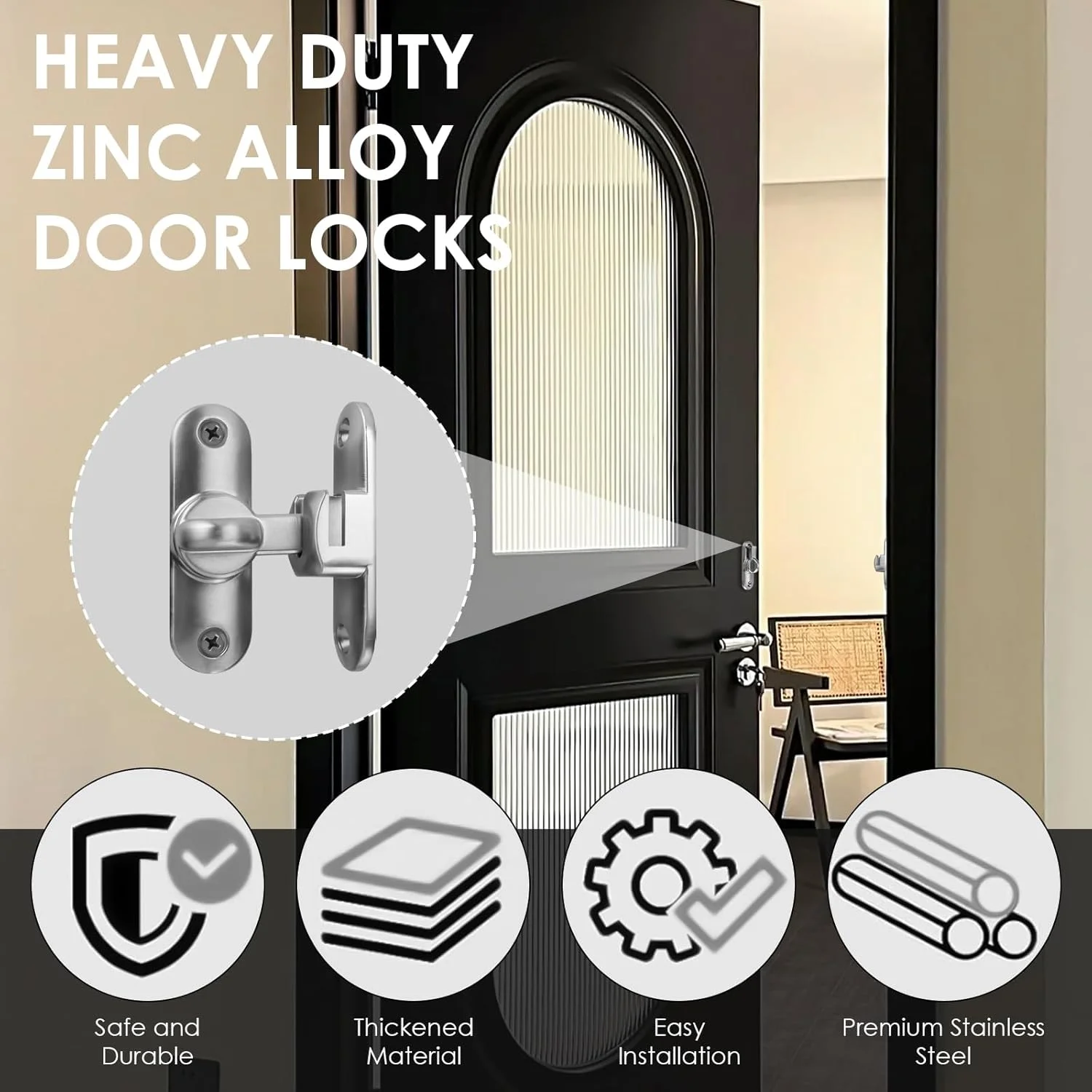 قفل درب انبار Adorila، قفل چرخشی 90/180 درجه سنگین، قفل زبانه کوچک برای درب انبار، کابینت، پنجره، کمد (نقره ای)