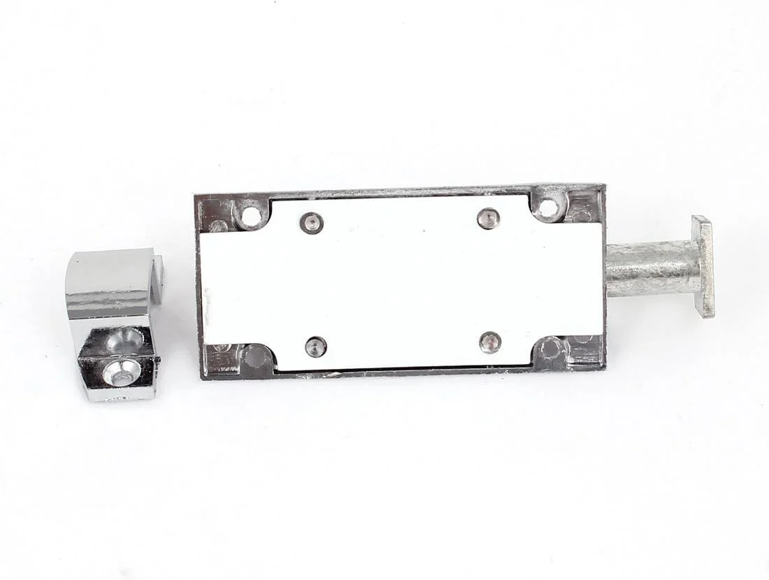 دو عدد قفل زبانه ای درب با طراحی دکمه فشاری گرد، اتصال دهنده، رنگ نقره ای، 8 سانتی متر طول