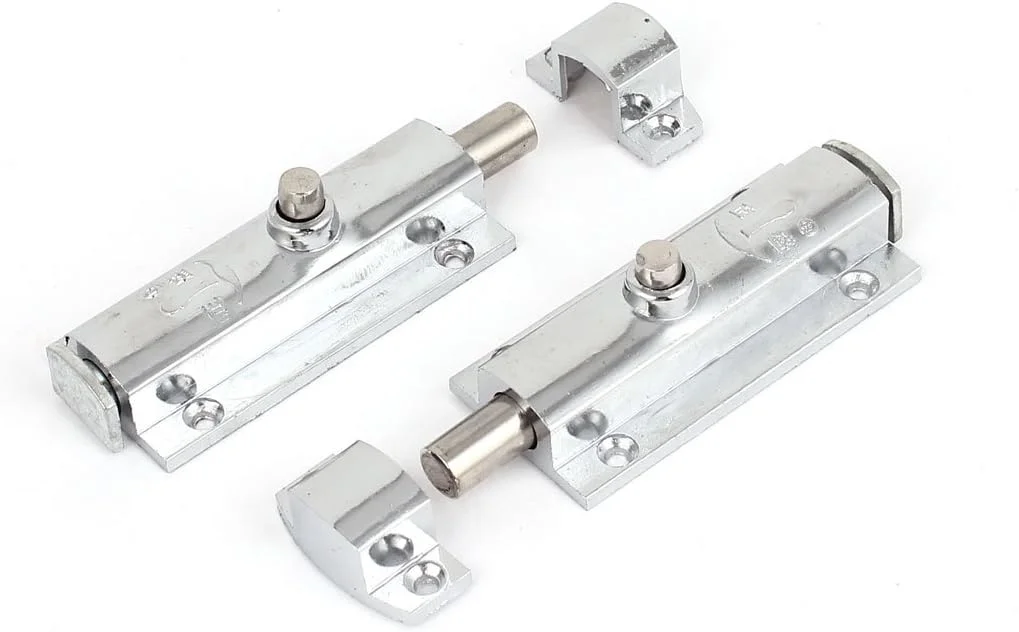 دو عدد قفل زبانه ای درب با طراحی دکمه فشاری گرد، اتصال دهنده، رنگ نقره ای، 8 سانتی متر طول