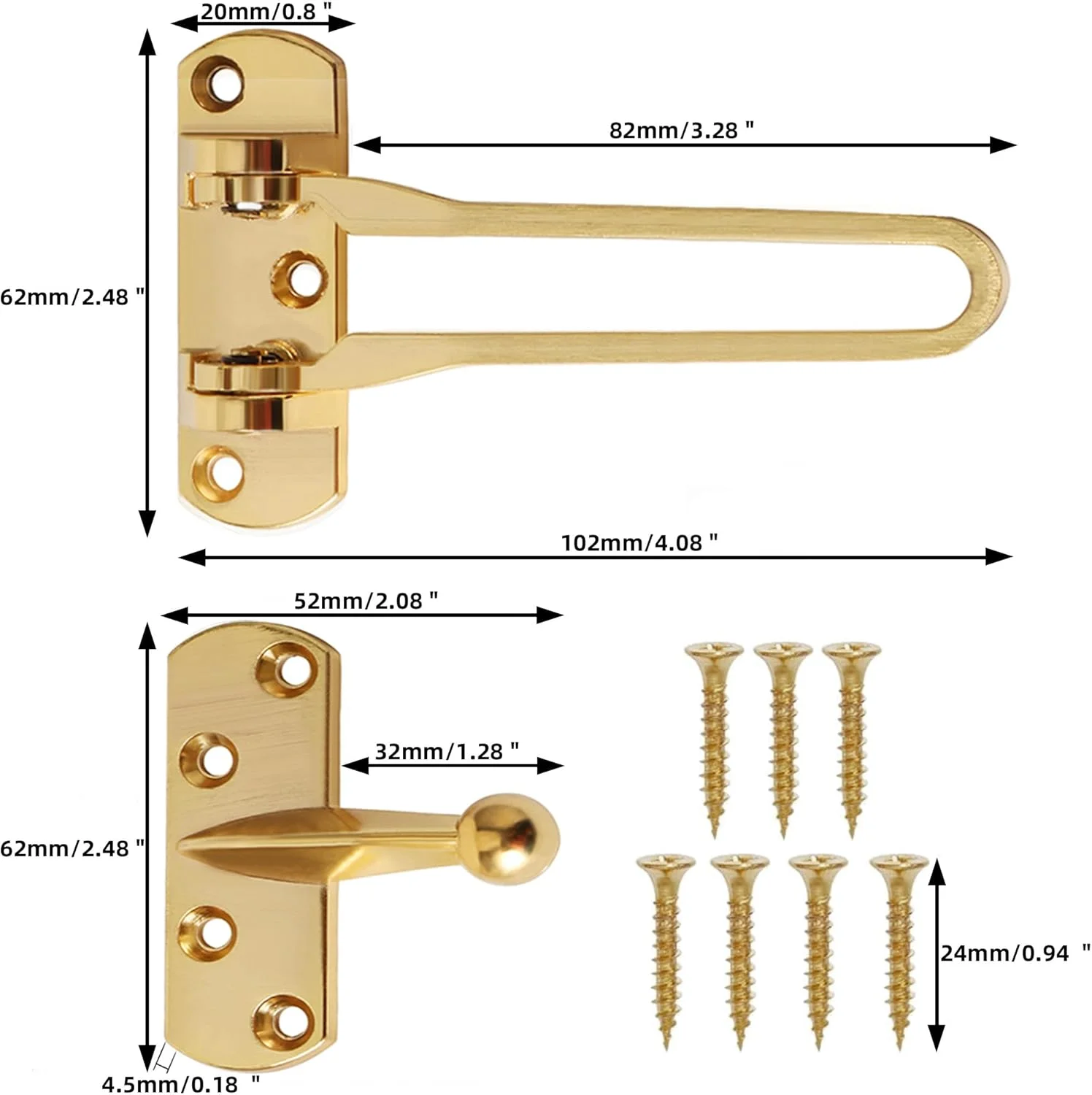 قفل زنجیری درب Alise، قفل درب برای درب های ورودی و داخلی، قفل امنیتی درب برای ایمنی کودکان، درب های لولایی، امنیت خانه، قفل درب هتل، روکش طلایی (1 عدد)