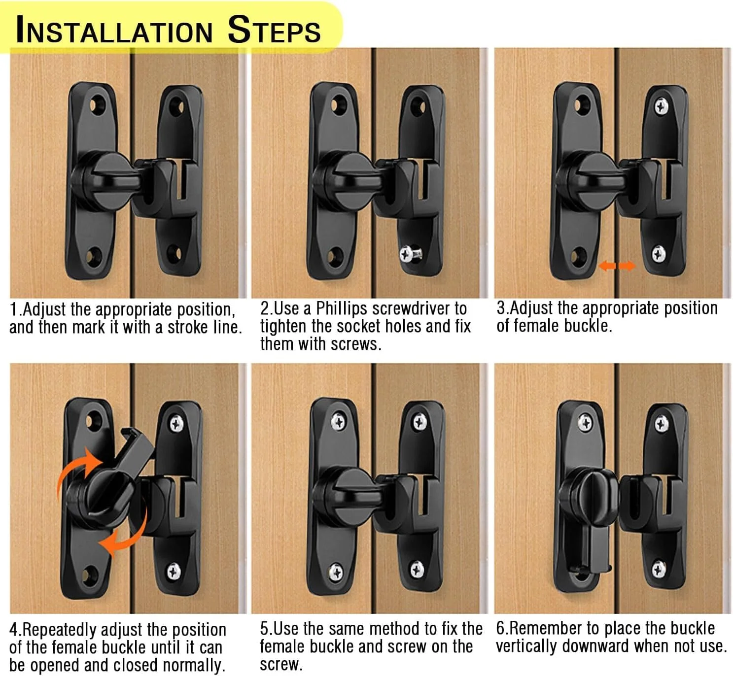 قفل درب کشویی انبار، قفل چرخشی سنگین 90/180 درجه، قفل ضخیم ضد زنگ برای درب های انبار، باغ، حمام، فضای باز، گاراژ، پنجره (مشکی، 2 عدد)