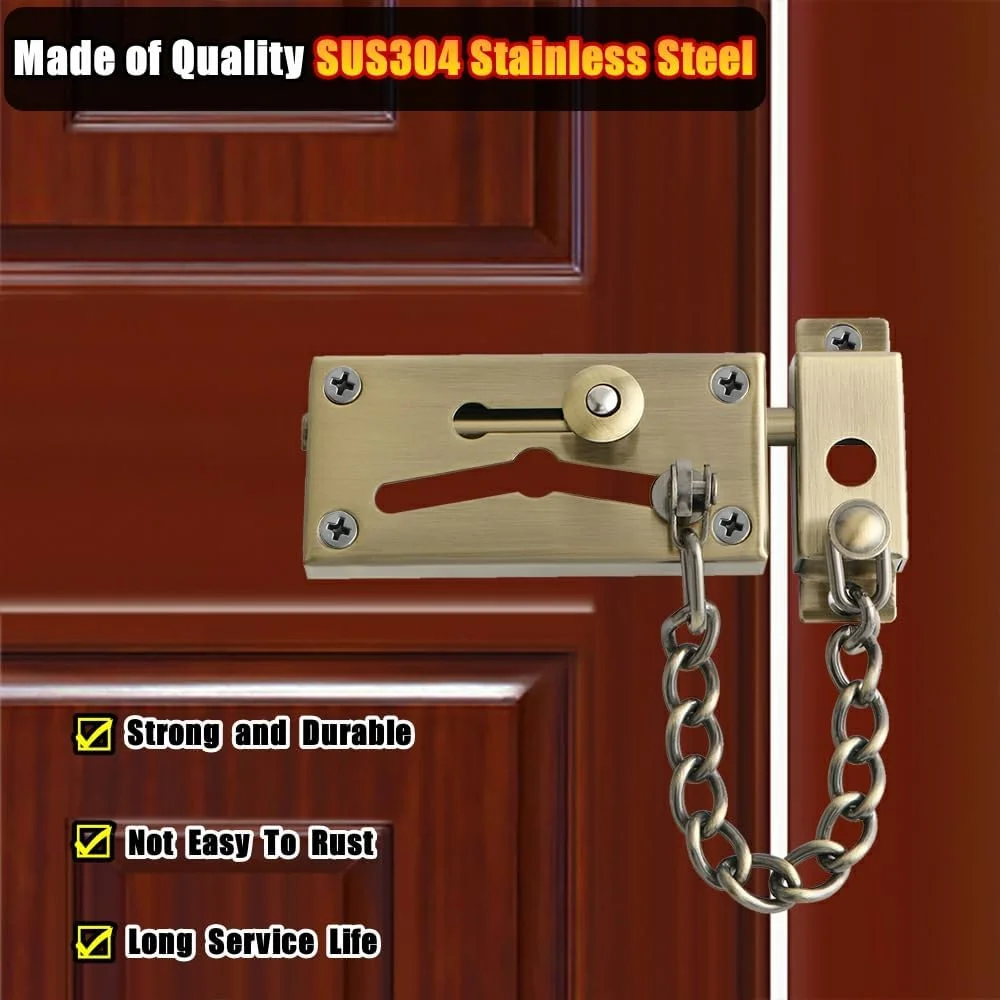 زبانه قفل کشویی استیل ضد زنگ Alise SUS304، قفل درب ایمنی سنگین با زنجیر ضد سرقت و قفل فنری MS790U-Q رنگ برنز روغنی