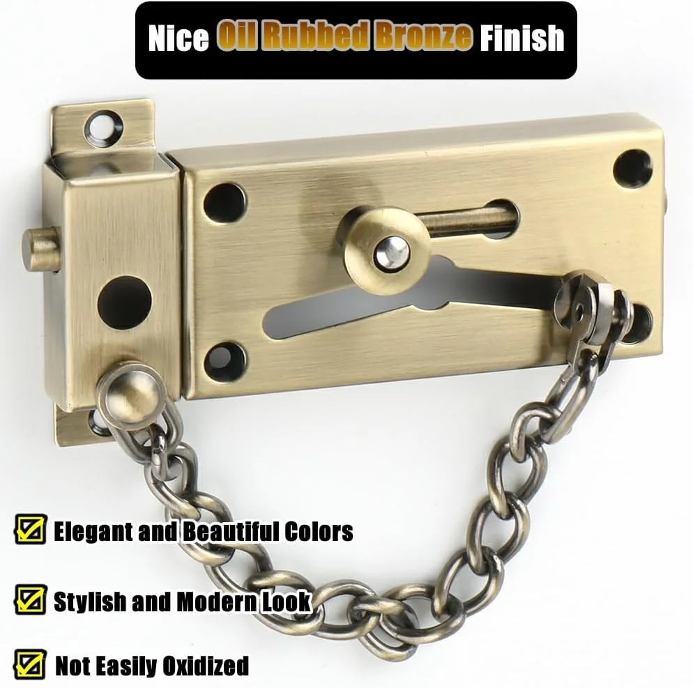 زبانه قفل کشویی استیل ضد زنگ Alise SUS304، قفل درب ایمنی سنگین با زنجیر ضد سرقت و قفل فنری MS790U-Q رنگ برنز روغنی