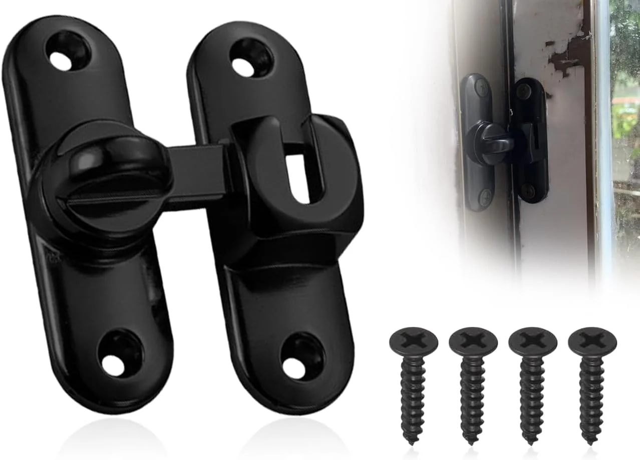 قفل زبانه ای، قفل درب 90/180 درجه، قفل درب کشویی، قفل درب کشویی زاویه راست، قفل با پیچ، قفل درب، برای آشپزخانه، اتاق خواب، حمام، مشکی