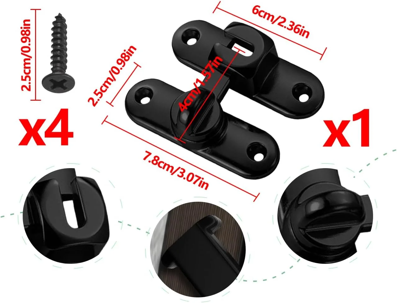 قفل زبانه ای، قفل درب 90/180 درجه، قفل درب کشویی، قفل درب کشویی زاویه راست، قفل با پیچ، قفل درب، برای آشپزخانه، اتاق خواب، حمام، مشکی