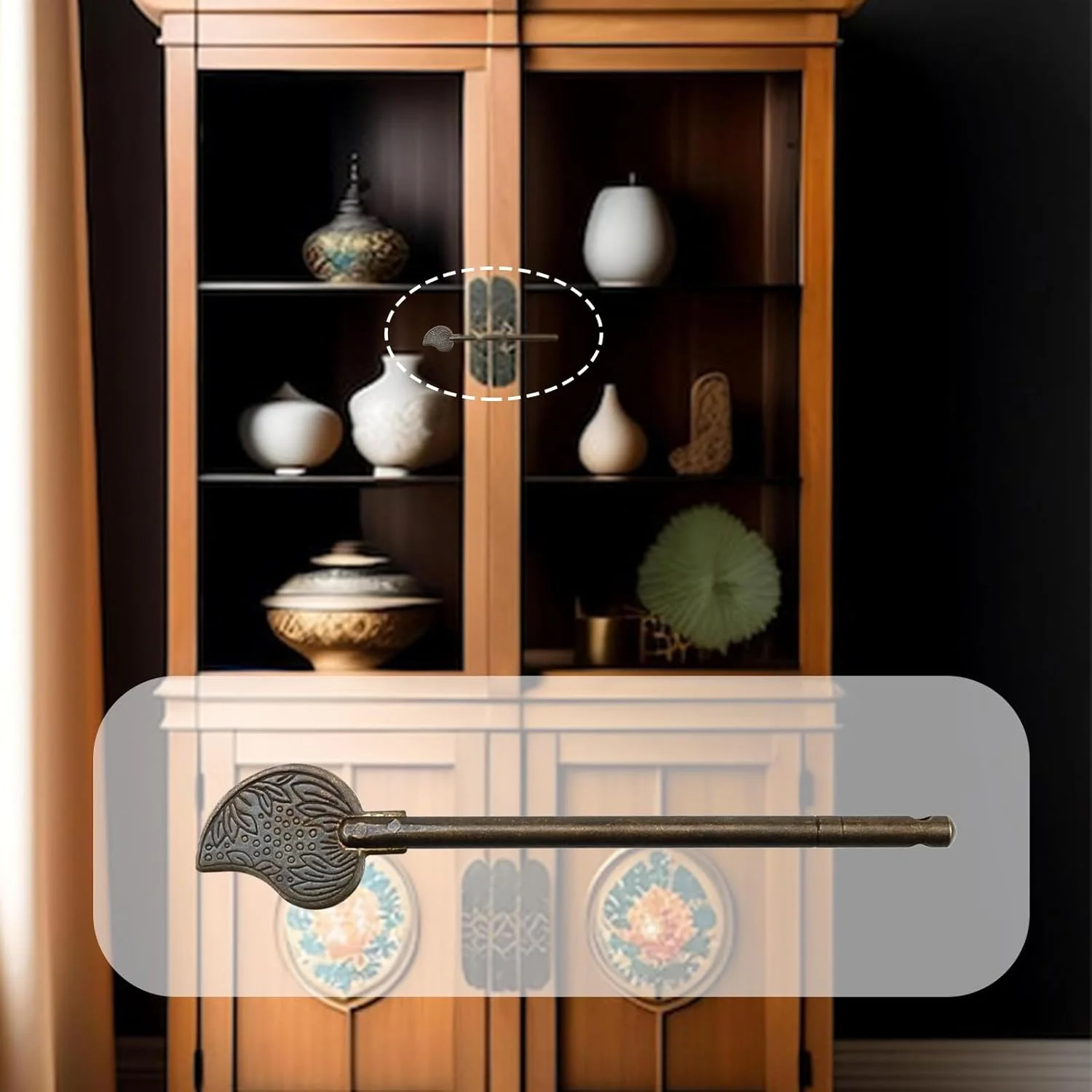 قفل پین ​​میله ای درب کابینت فلزی طرح برگ آنترادر، سبک رترو، رنگ برنزی، بسته 2 عددی