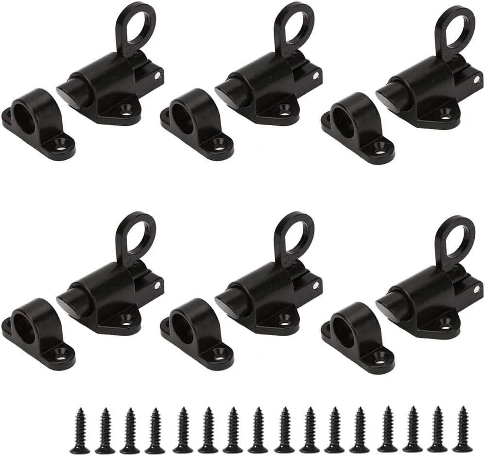 قفل فنری فشاری، بست خودکار فنری 50 میلی‌متری از جنس استیل ضد زنگ برای درب، پنجره، کابینت، مبلمان، 6 عدد، مشکی