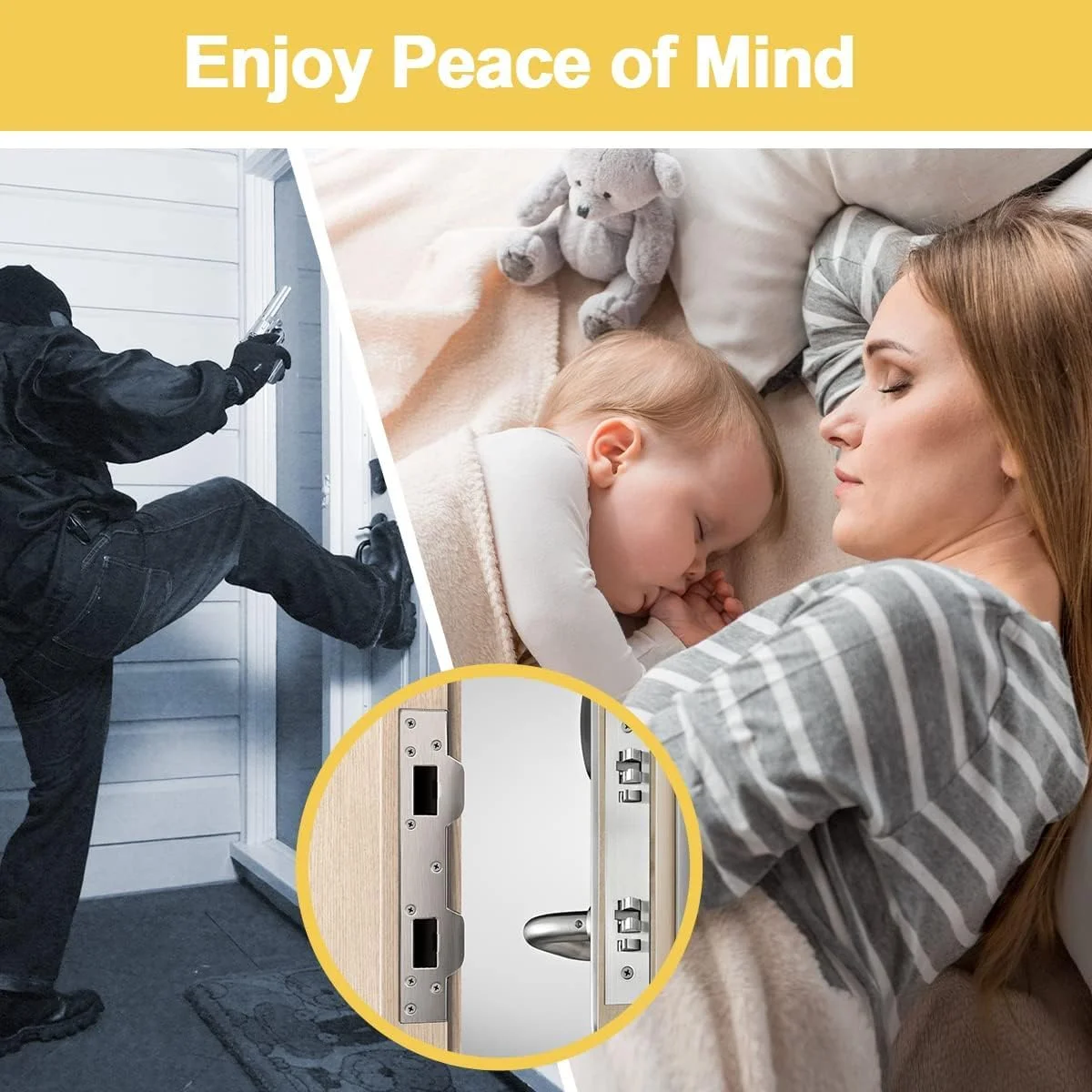 صفحه تقویت قفل درب Azonee، صفحه فلزی قفل درب با سوراخ 5-1/2 اینچ تا 6 اینچ برای درب های بیرونی و داخلی، تعمیر قفل درب