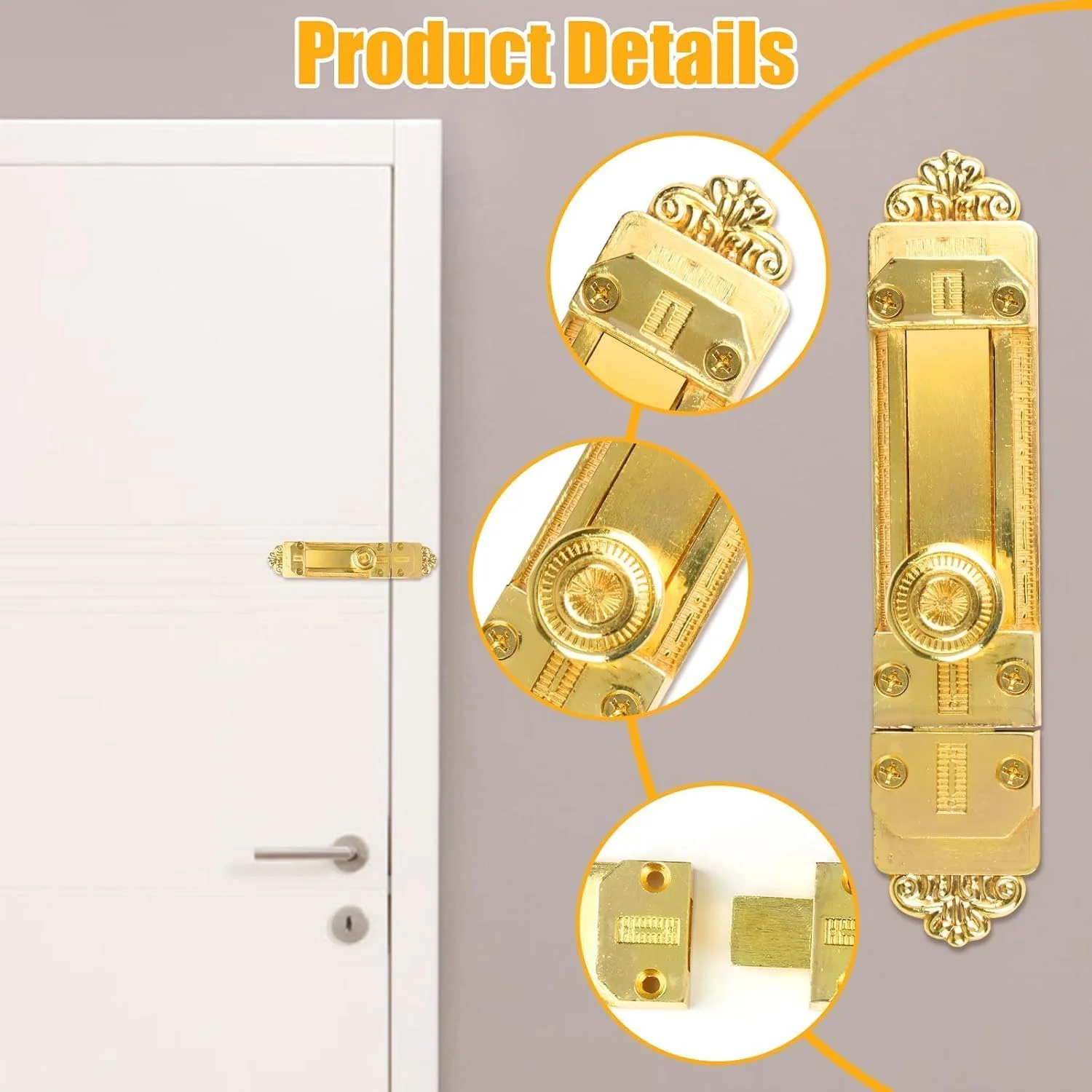 قفل زبانه ای سنگین درب کشویی روکار، قفل امنیتی درب پاسیو، قفل بادوام برای درب داخلی، قفل برنجی صیقلی مناسب برای اتاق خواب، حمام و انباری