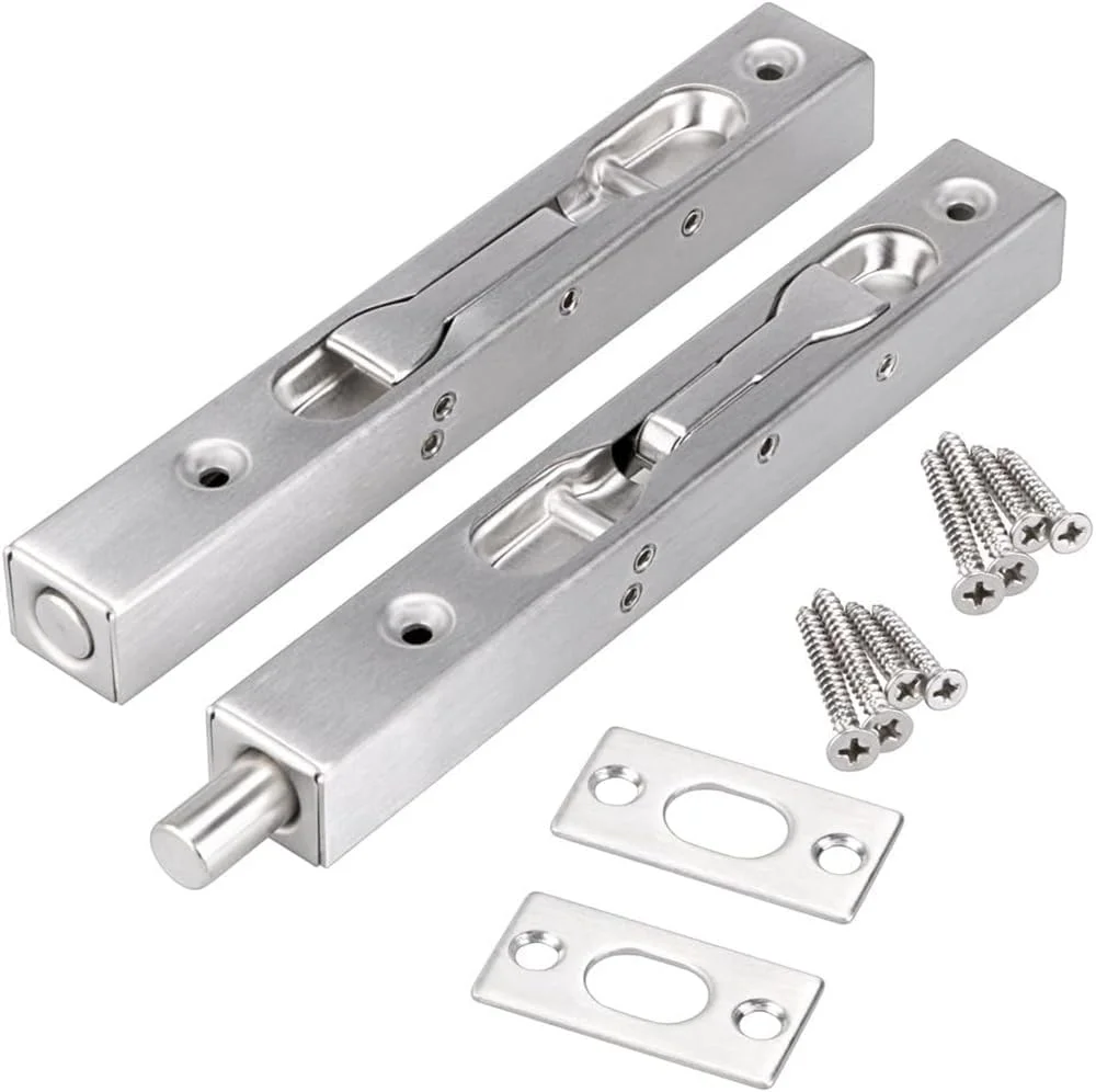 زبانه های توکار درب آزونی، 15 سانتی متری، قفل های امنیتی استیل ضد زنگ فرانسوی با سخت افزار، زبانه های فلزی برای درب های چوبی دوتایی، 2 عدد (نقره ای)