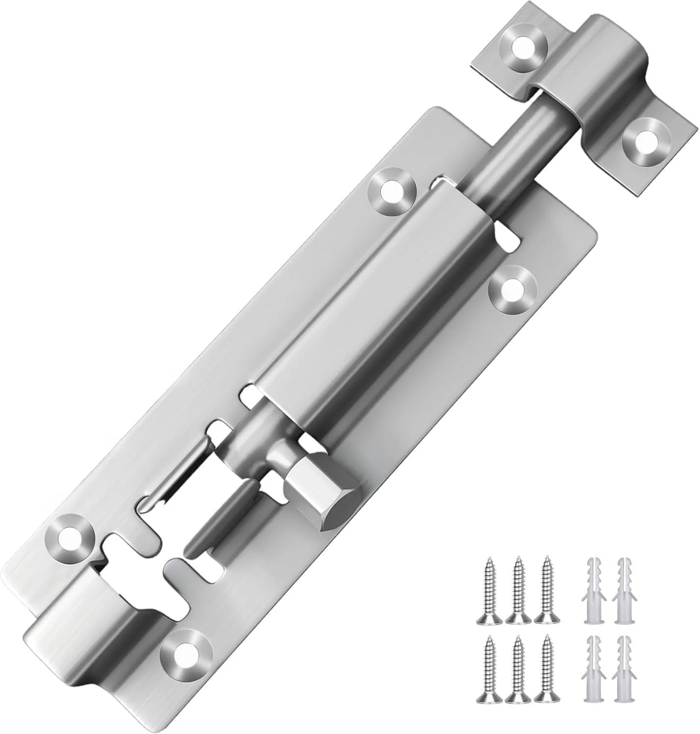 قفل زبانه ای درب AYYIQO استیل ضد زنگ با پیچ - قفل برای حمام، اتاق خواب، دستشویی، سوله، درب حیوانات خانگی - نقره ای (3 اینچ 1 عدد)