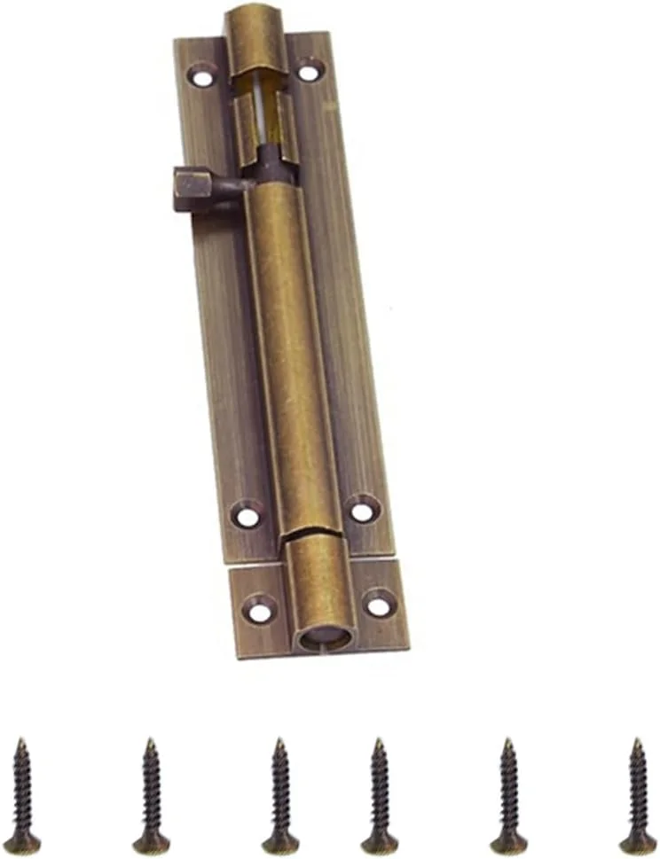 یک عدد قفل زبانه درب 4 اینچی، قفل کشویی استوانه ای، قفل زبانه درب برنجی، قفل درب برنزی جامد برای خانه، اتاق خواب، باغ