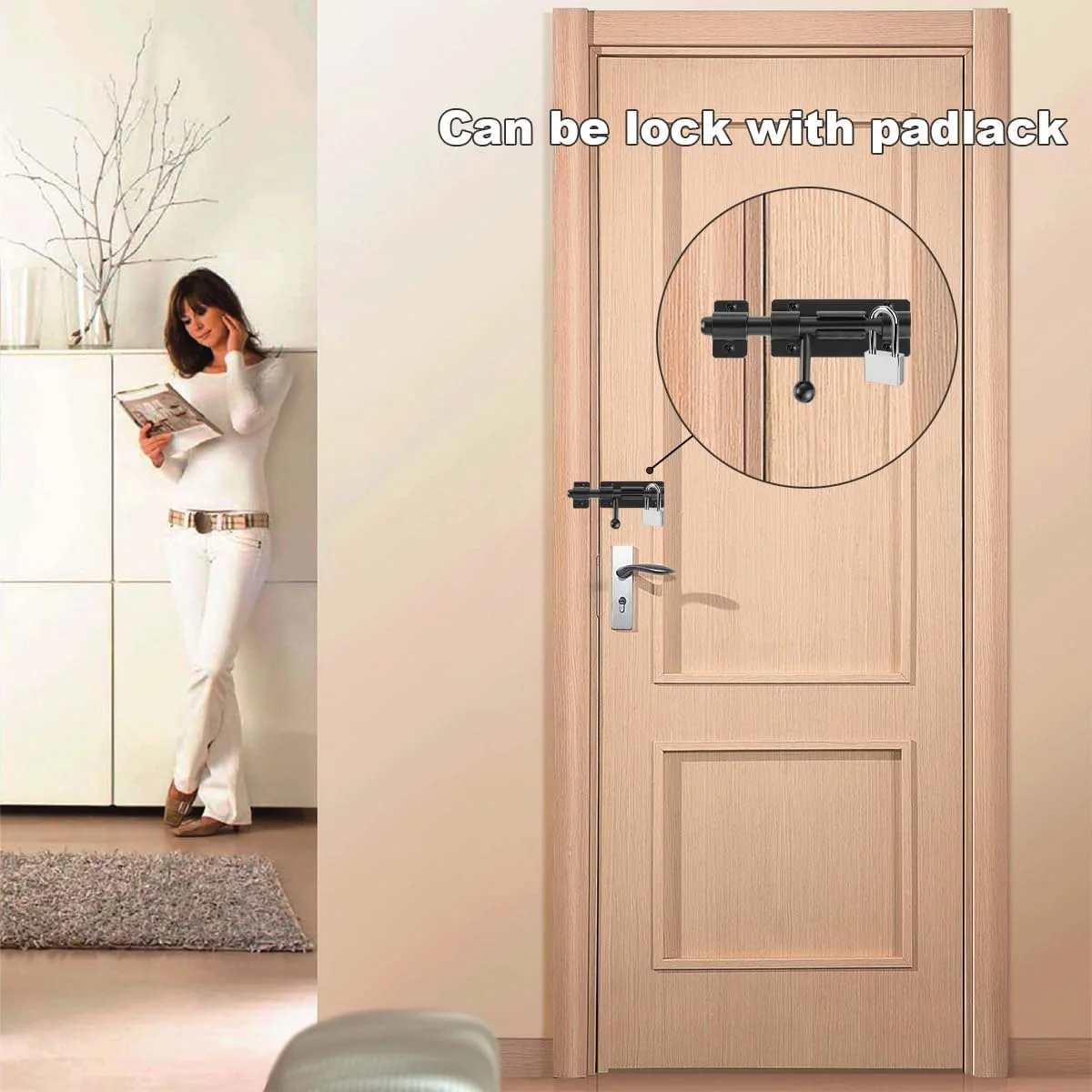 قفل زبانه بشکه ای درب XXW با سوراخ قفل آویز، قفل درب کشویی استیل ضخیم شده، 6 اینچ مشکی، بسته 2 عددی، 216BB-BL-2