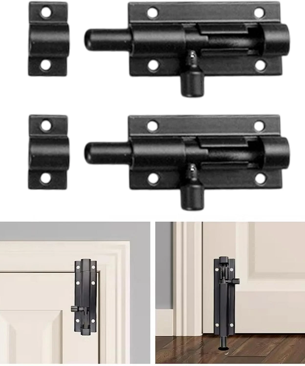 قفل زبانه ای بشکه ای 4 عددی 2 اینچی آلیاژ آلومینیوم، قفل کشویی درب، قفل ایمنی کشویی به همراه پیچ ​​برای درها، کابینت ها، دروازه حصار، دروازه های چوبی، درب های سوله (رنگ: مشکی)