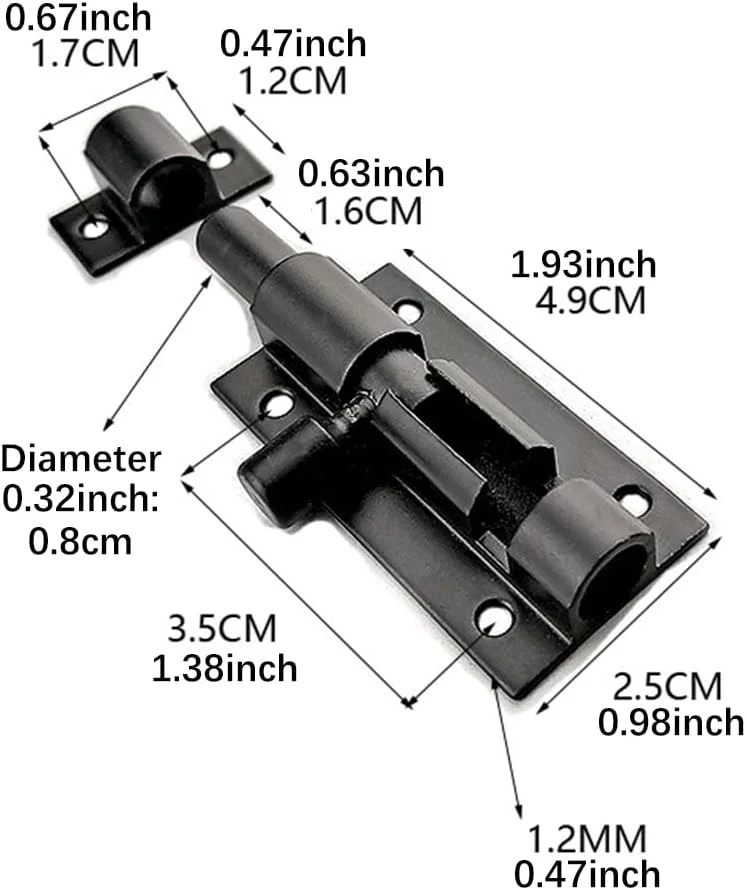 قفل زبانه ای بشکه ای 4 عددی 2 اینچی آلیاژ آلومینیوم، قفل کشویی درب، قفل ایمنی کشویی به همراه پیچ ​​برای درها، کابینت ها، دروازه حصار، دروازه های چوبی، درب های سوله (رنگ: مشکی)